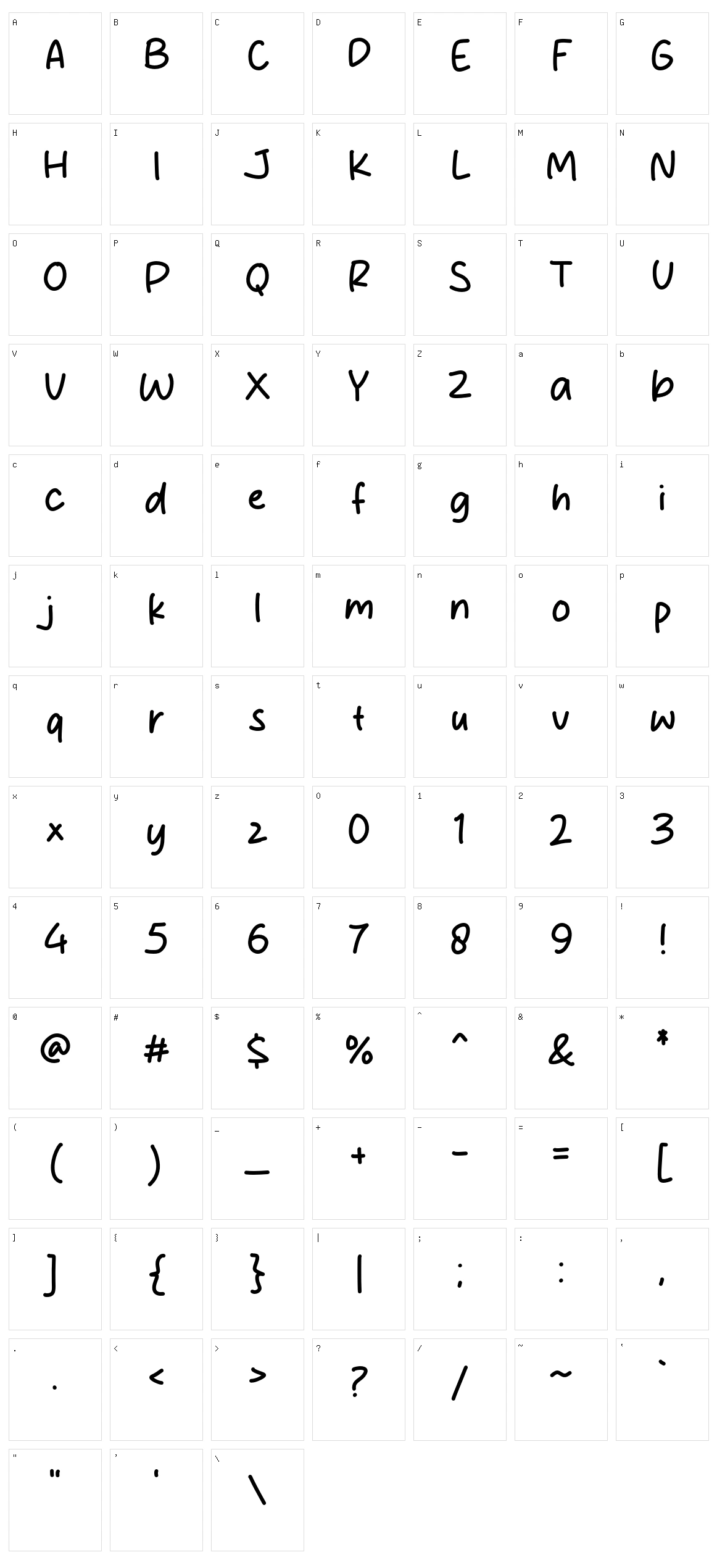 Memories Note Character Set