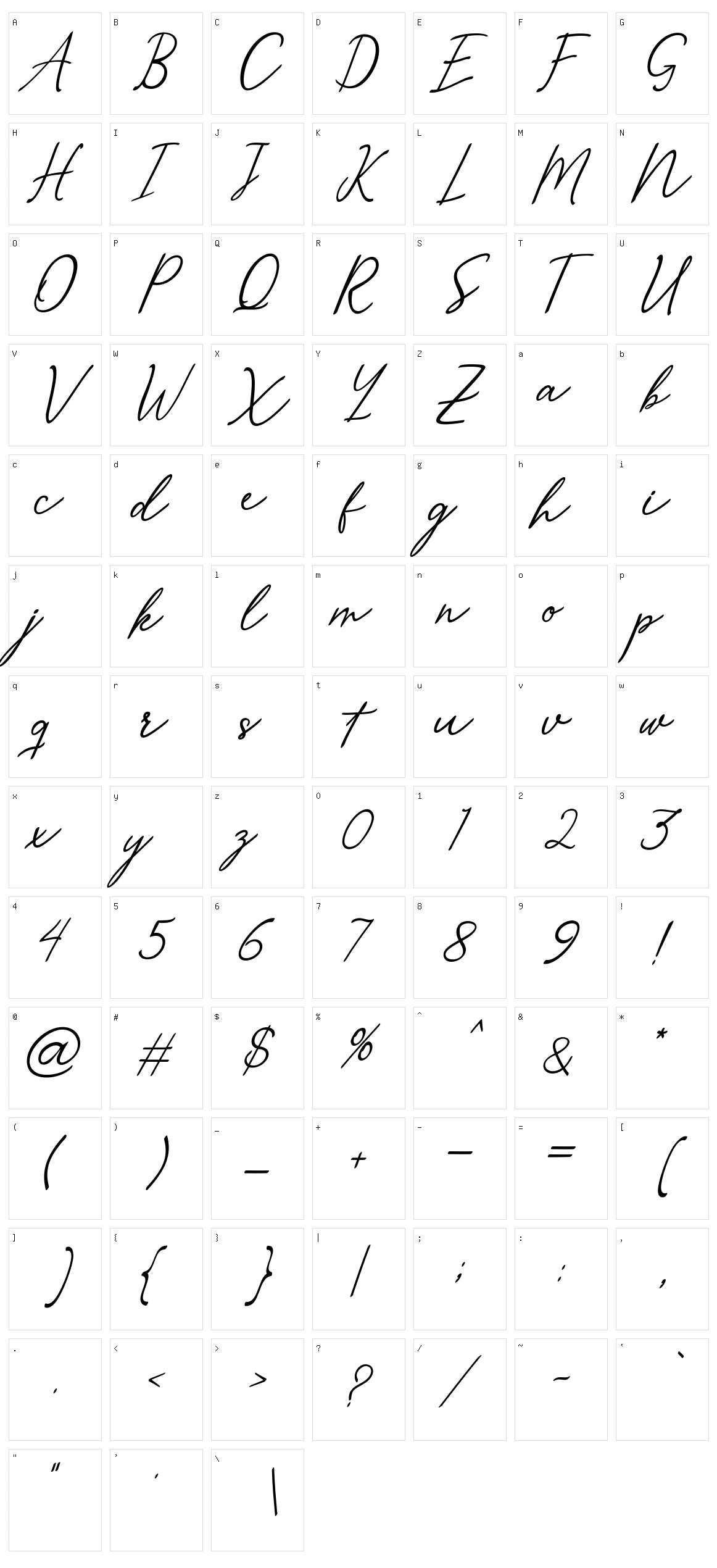 Merrxi Script Character Set