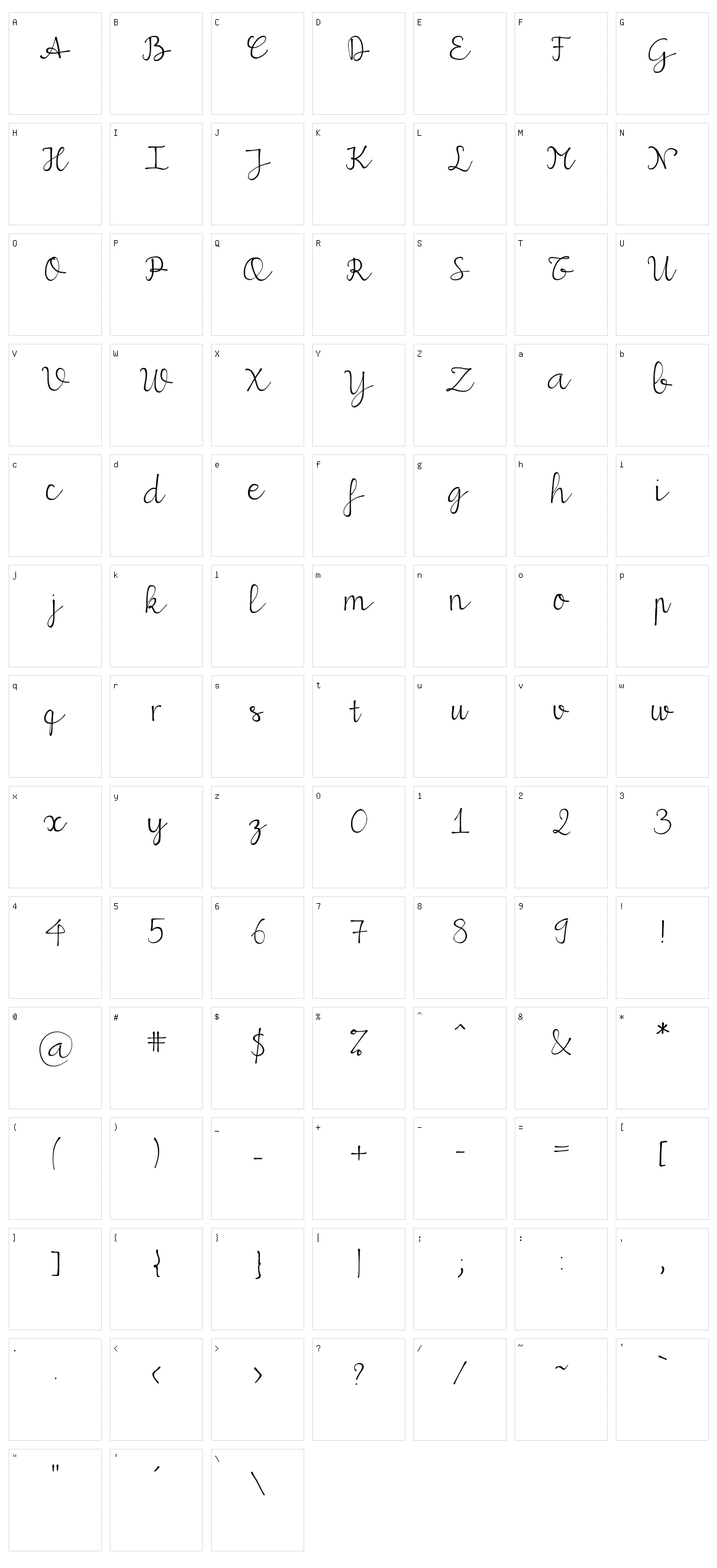 MiuScript Character Set