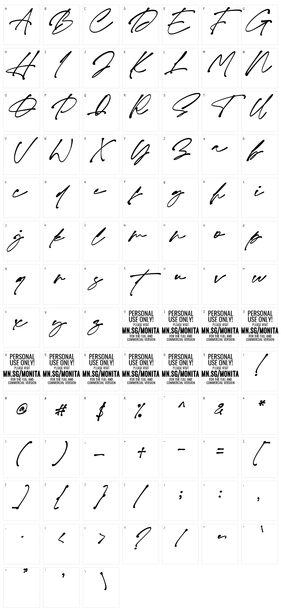 Monita Signature Character Set