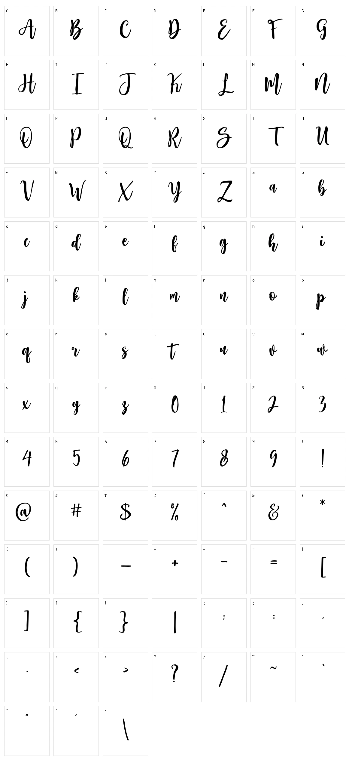 Moonlite Script Character Set