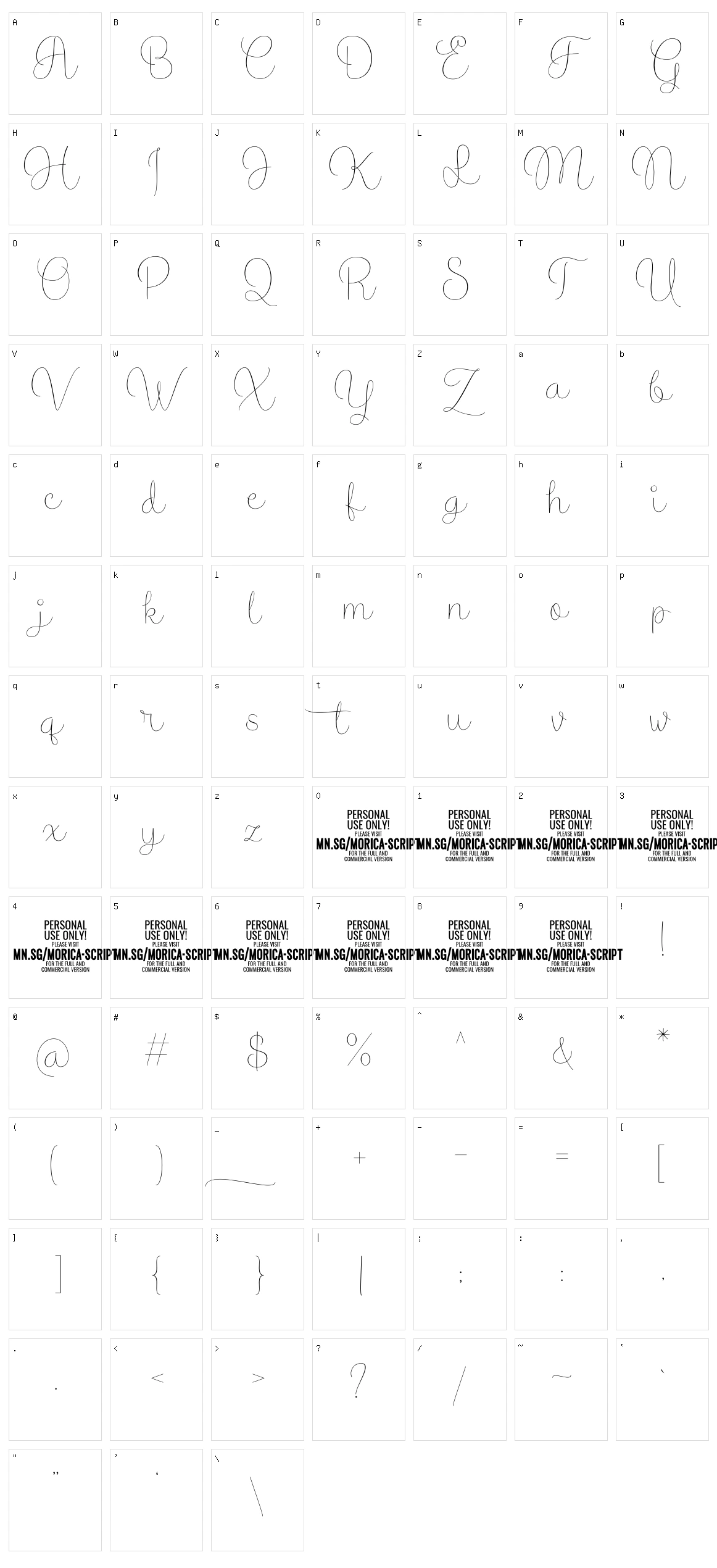 Morica Script Character Set