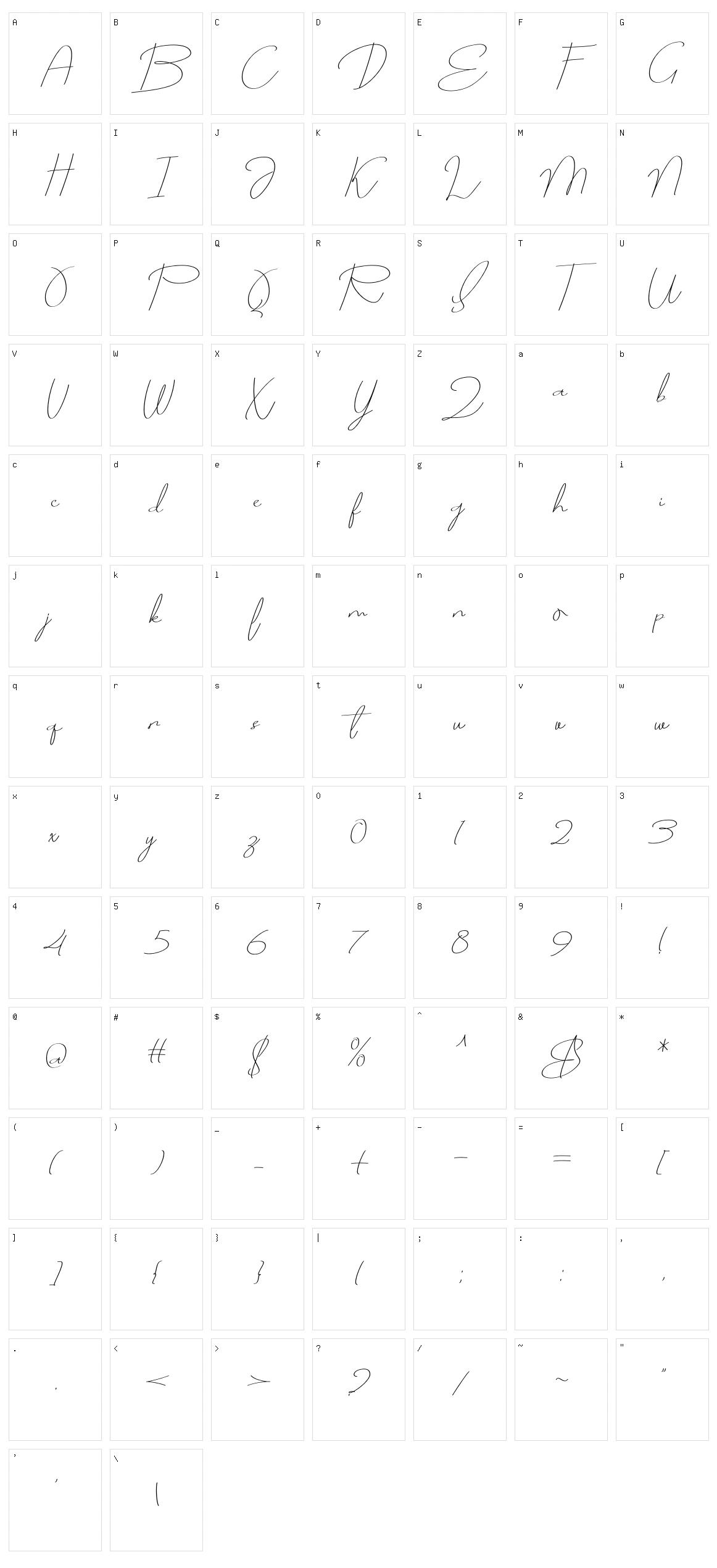 Moxa Bestine Script Character Set
