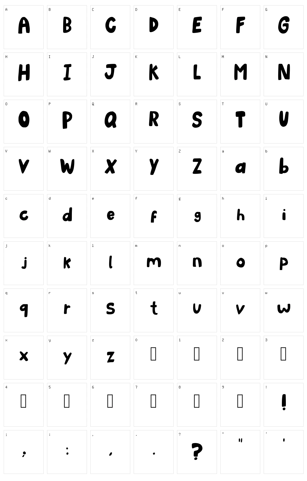 Myfontybb Character Set