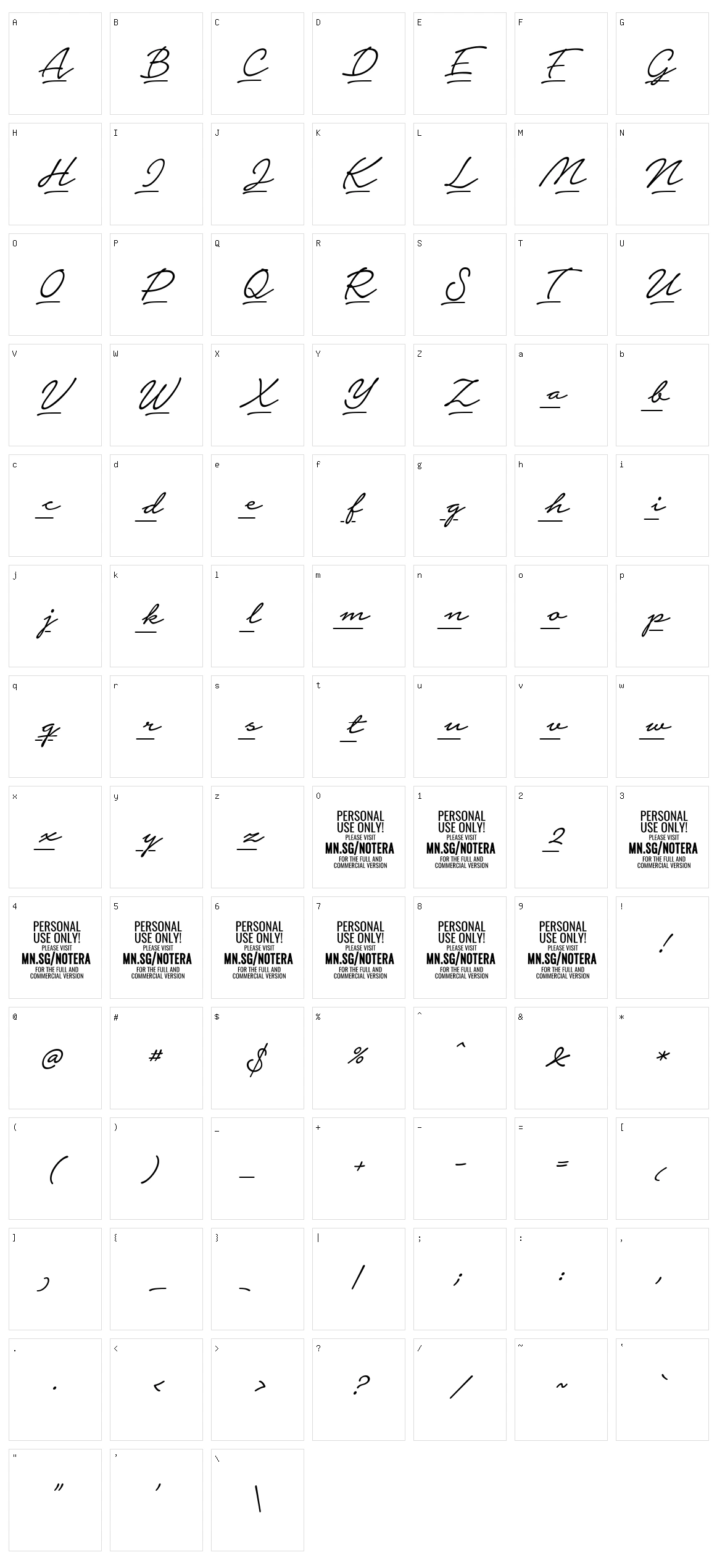 Notera 2 Underline Character Set