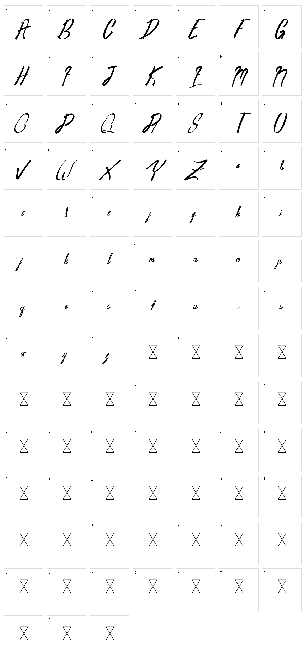 Oldwin Script Character Set