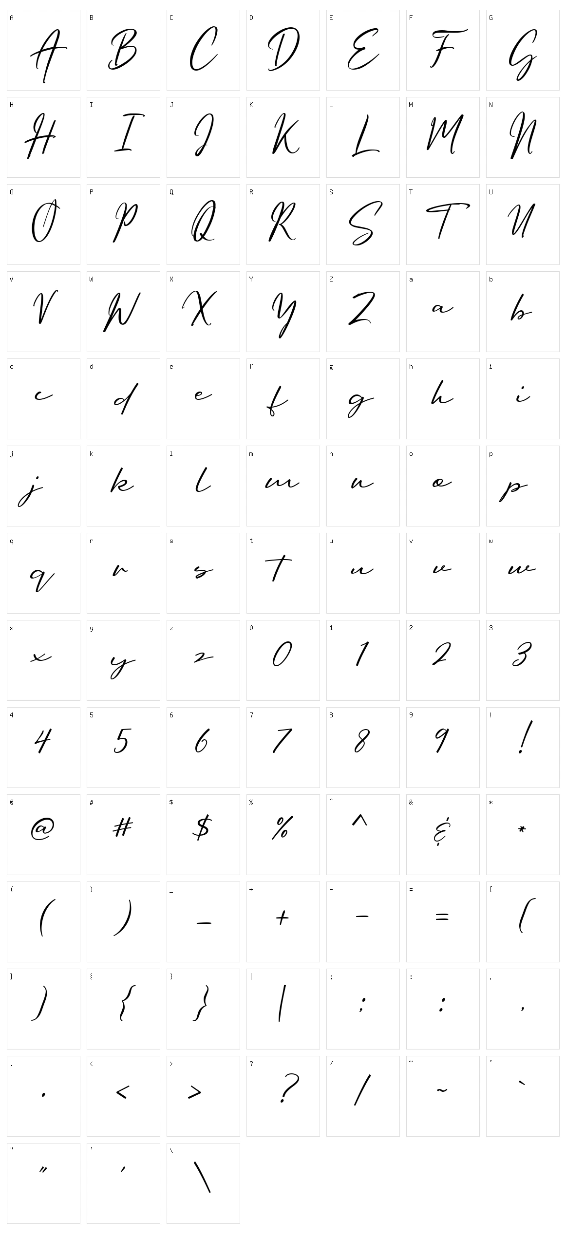 Oriflame Script Character Set