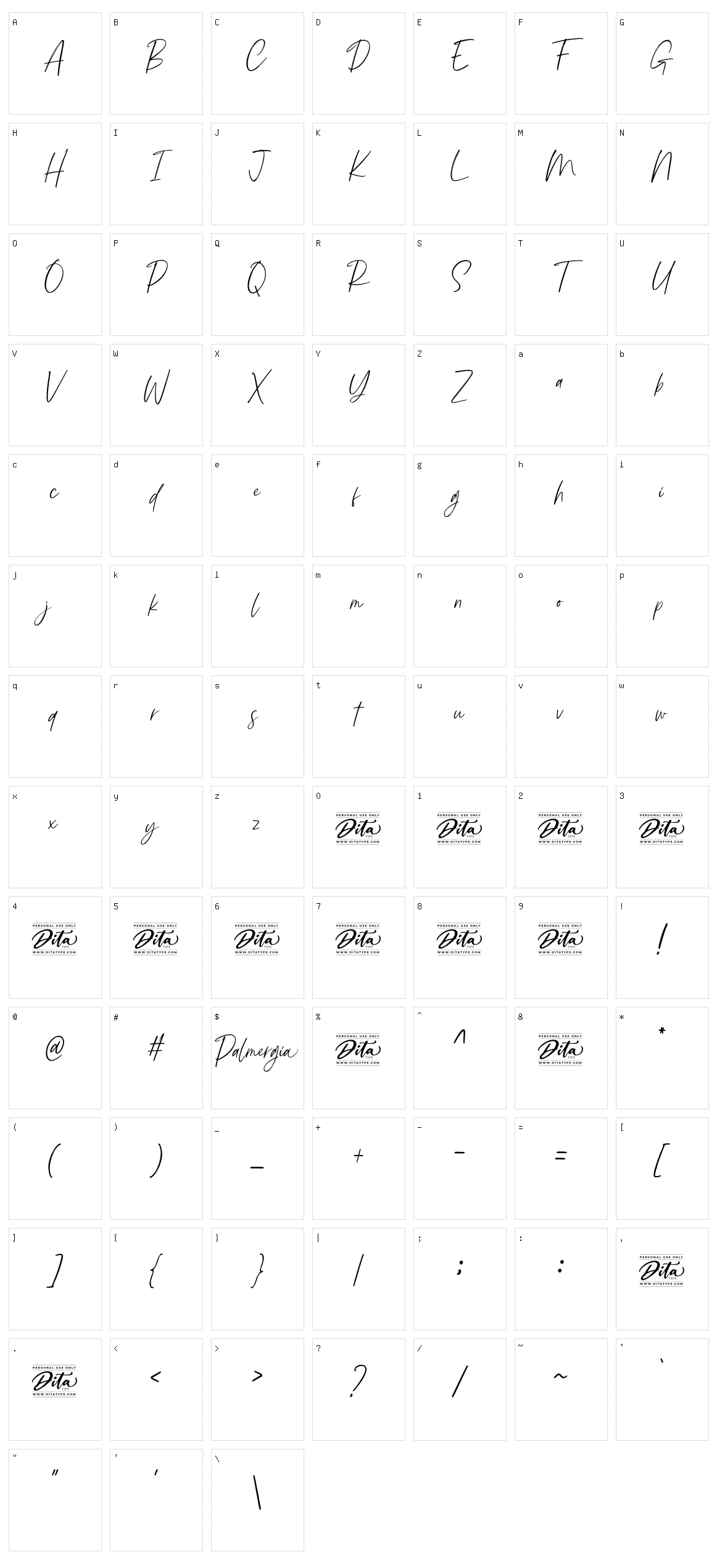 Palmergia Character Set