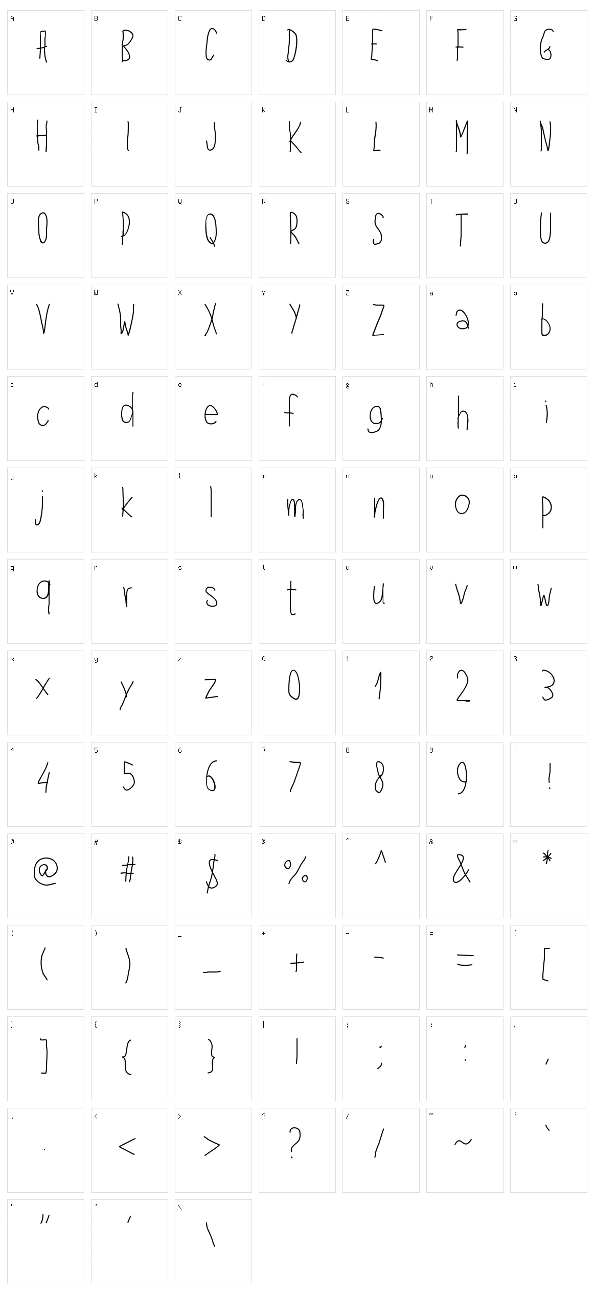 PW Left Hand Character Set