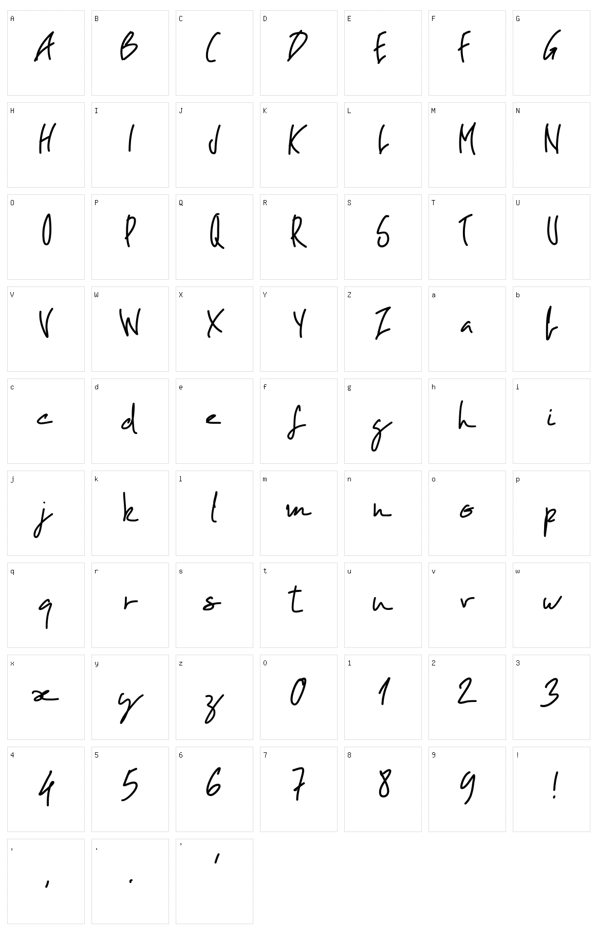 PW Oblique Character Set