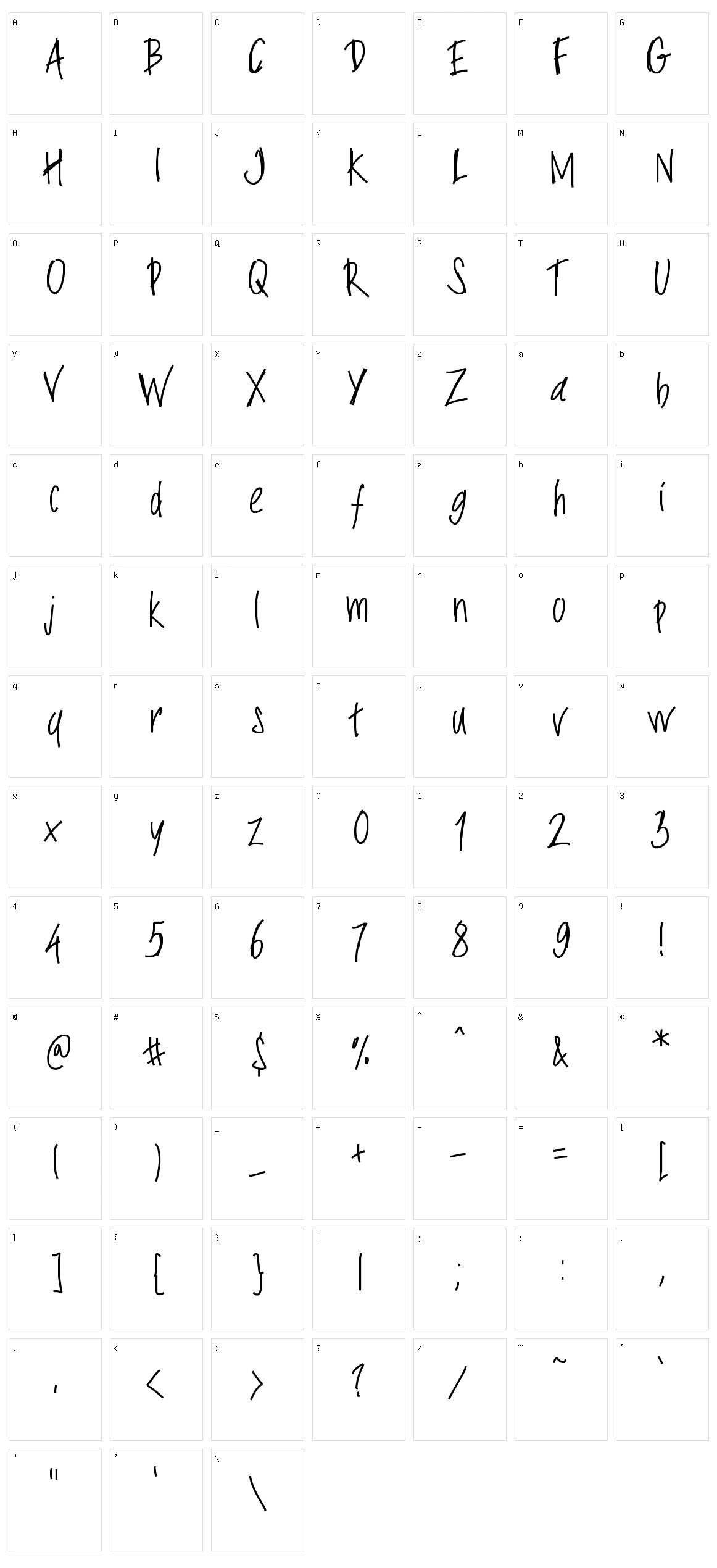 PW Slimy fonts Character Set