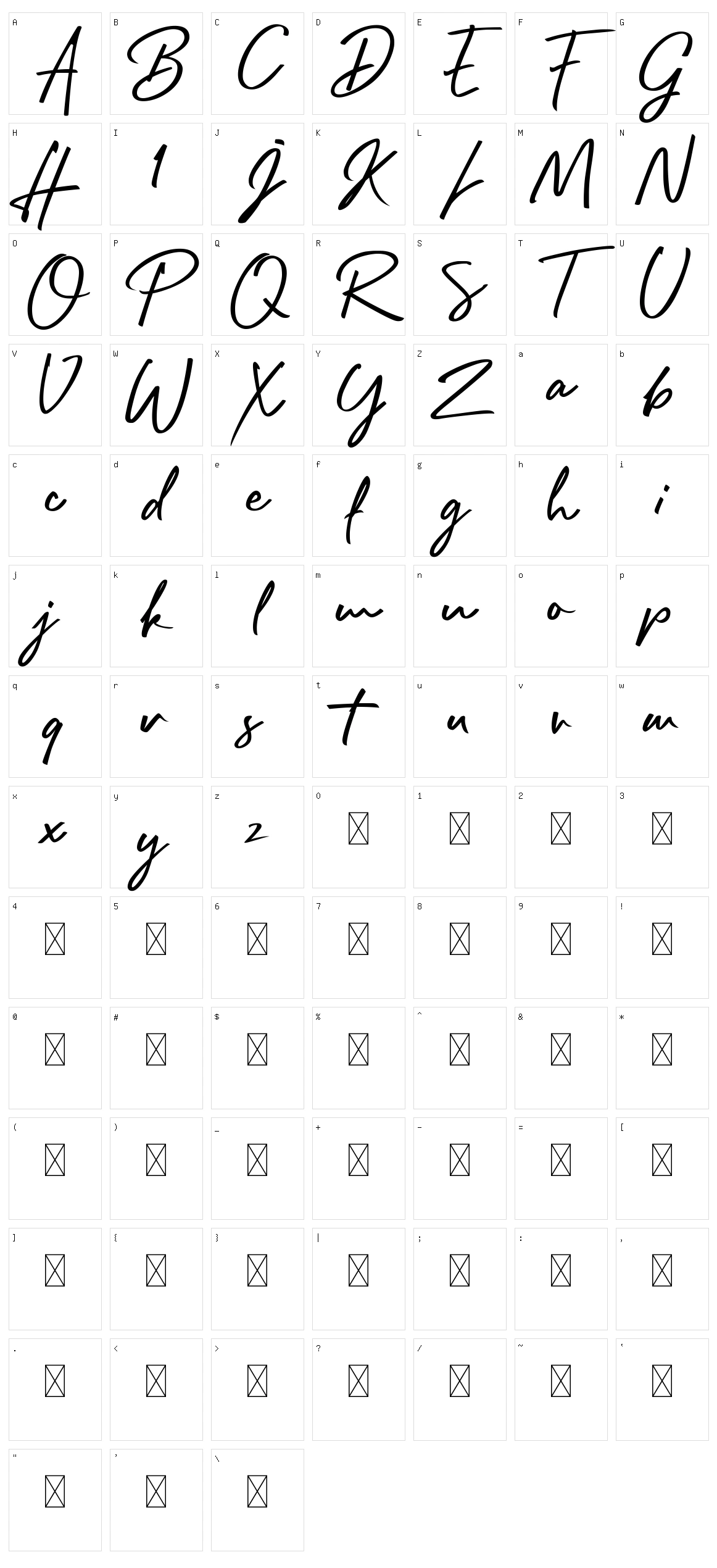 Rafttel Script Character Set