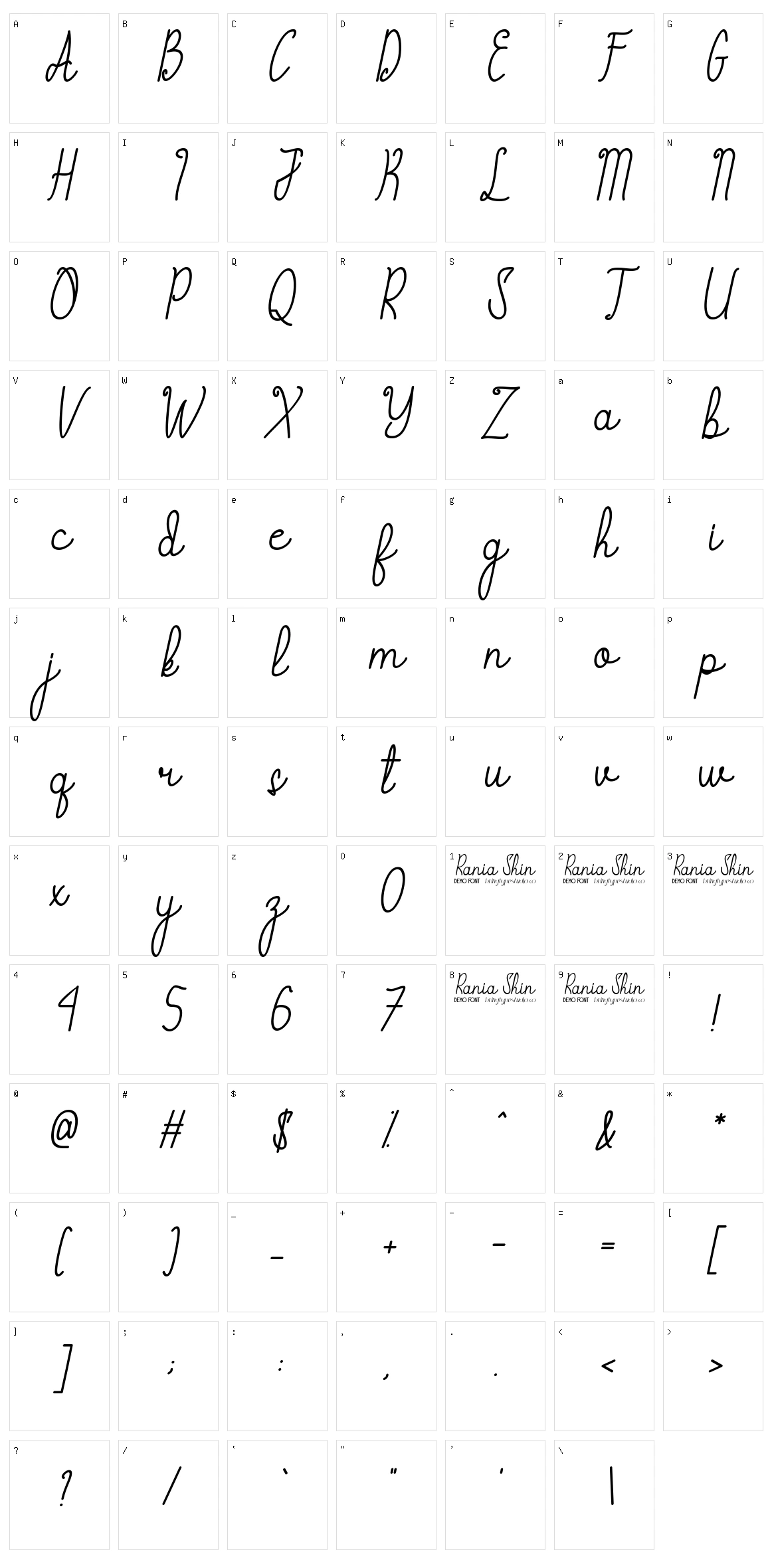 Rania Shin Character Set