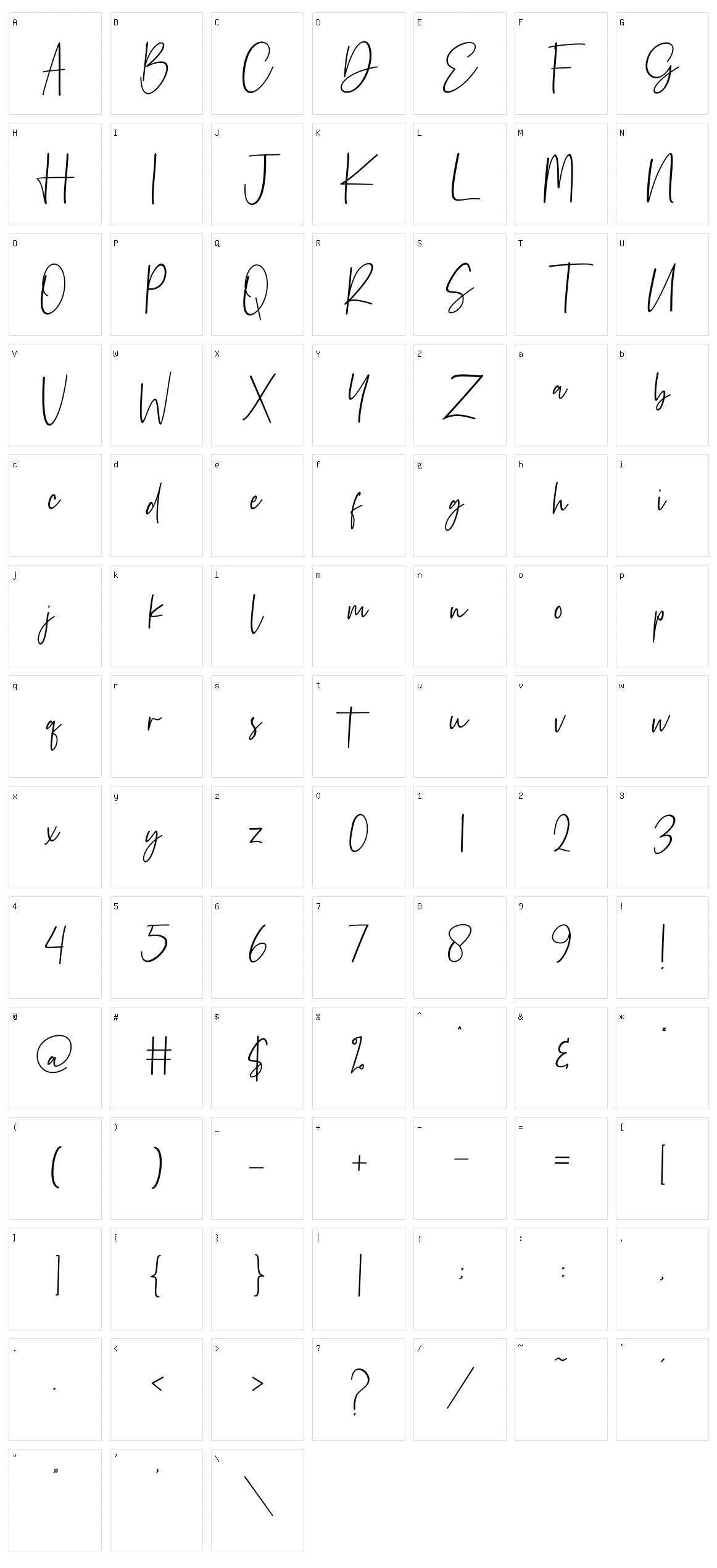 Reactin Character Set