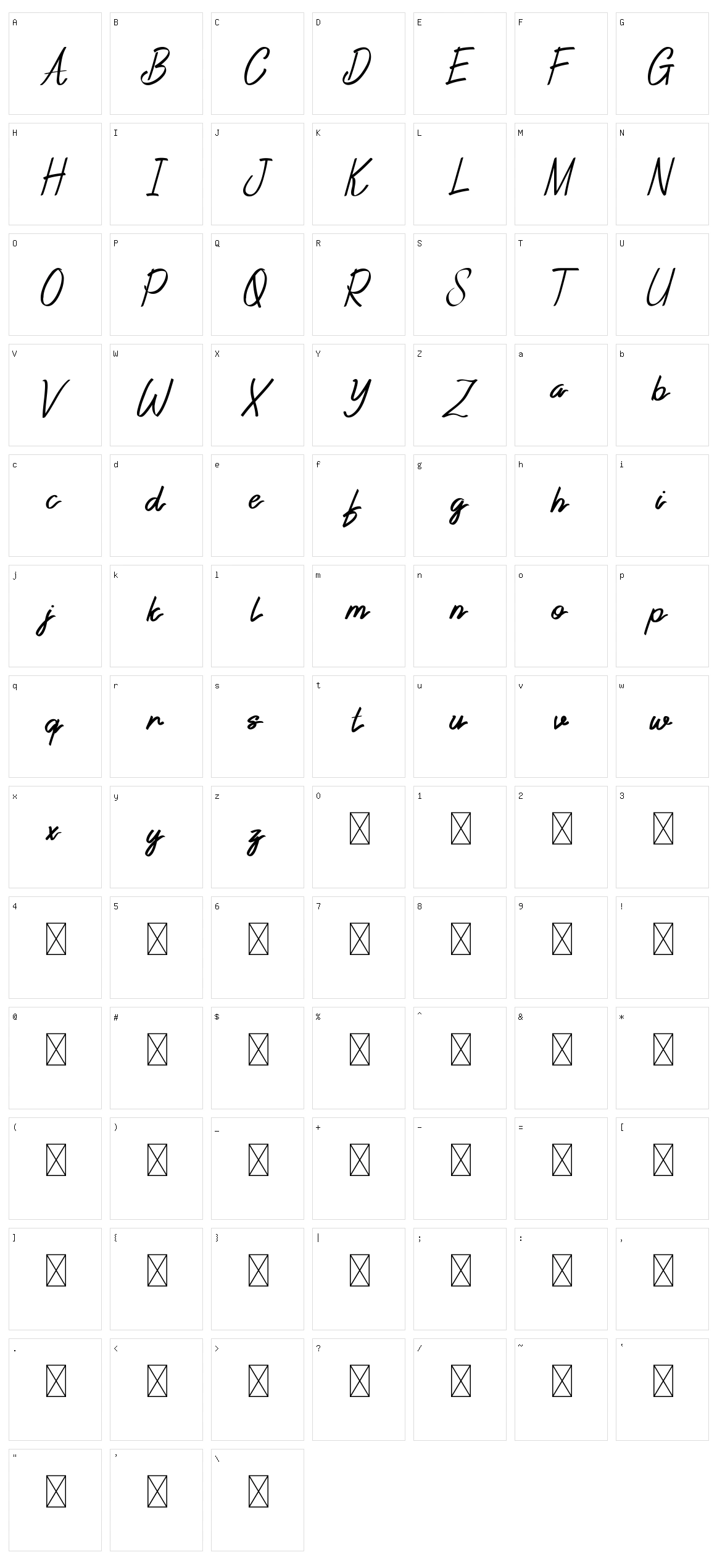 Reyburn Script Character Set
