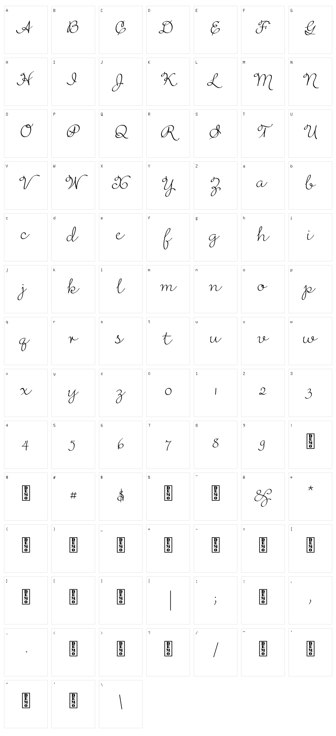 Rufus Script Character Set