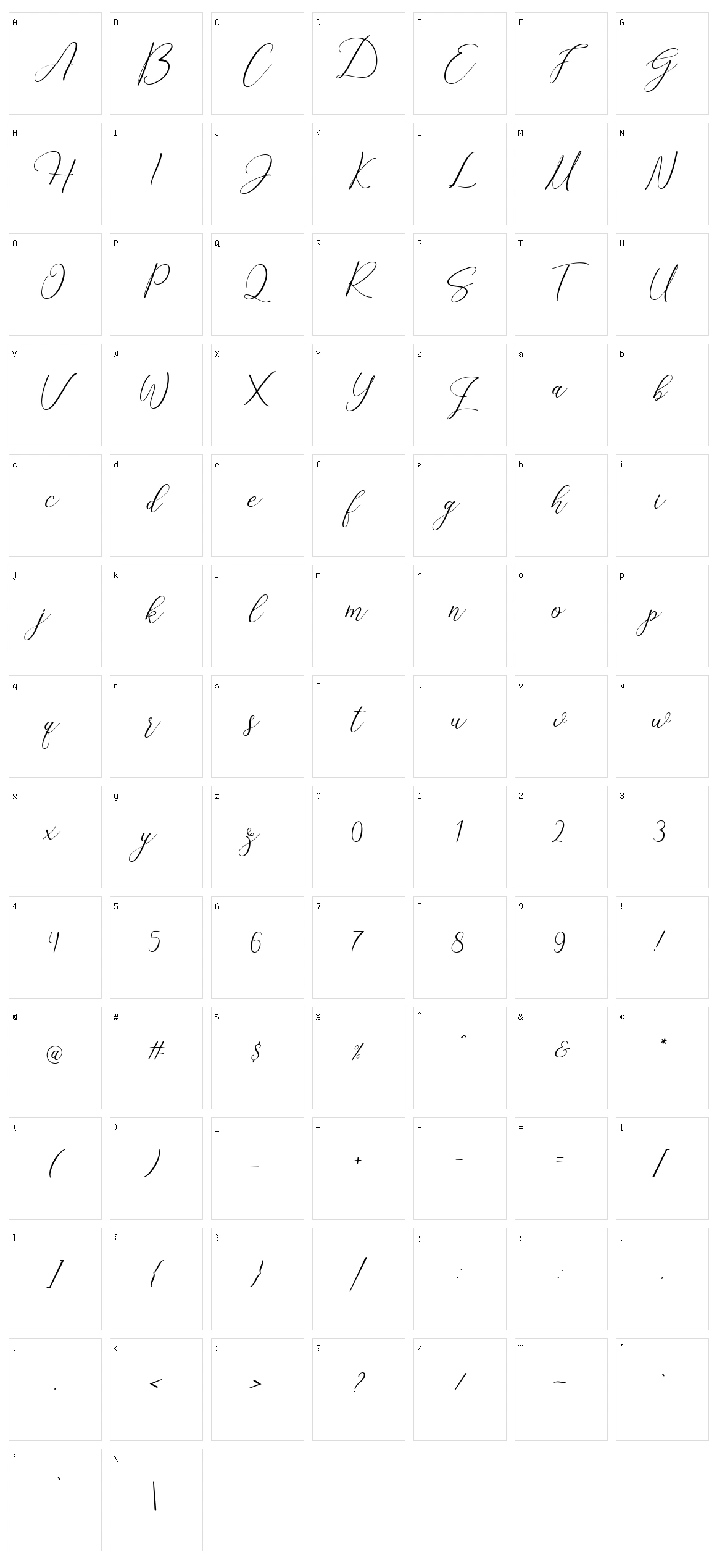 Sandria Script Character Set