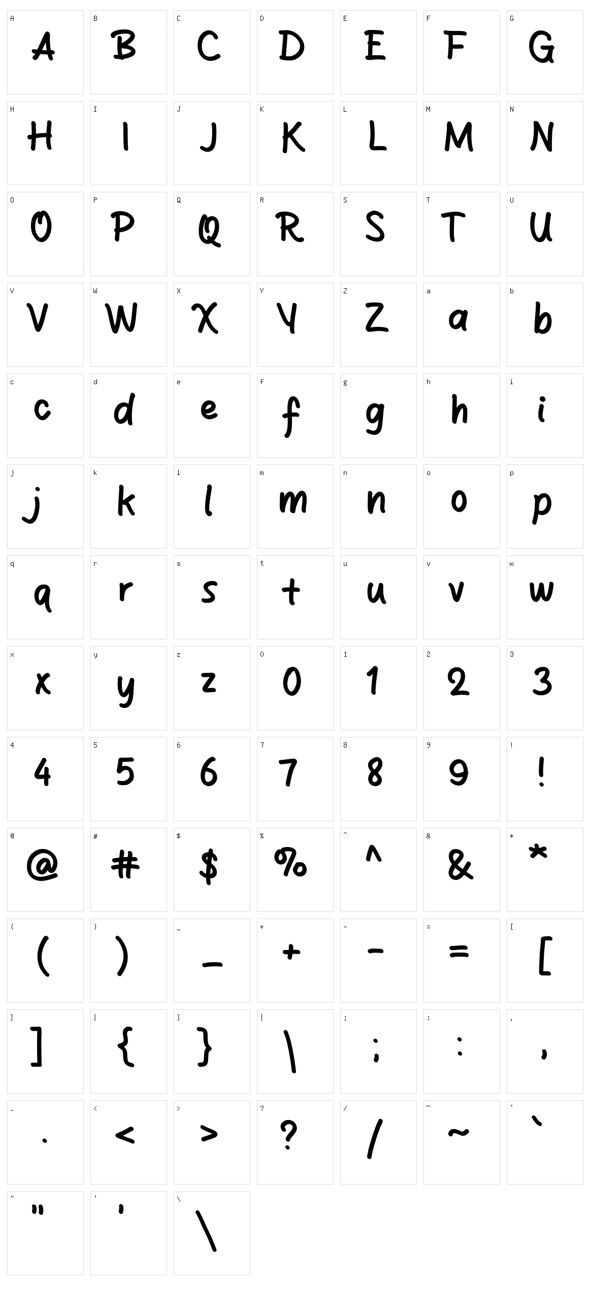 Sanger Show Character Set