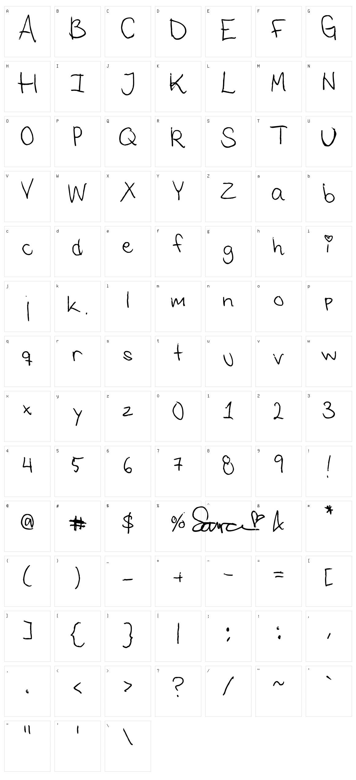 Saras Font 1 Character Set