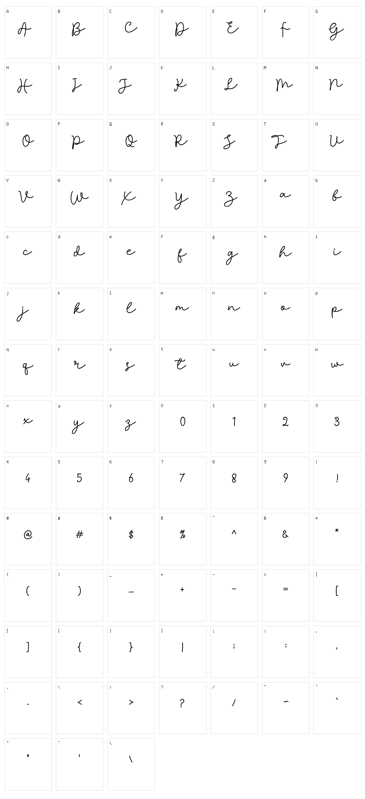 Sheenline Script Character Set
