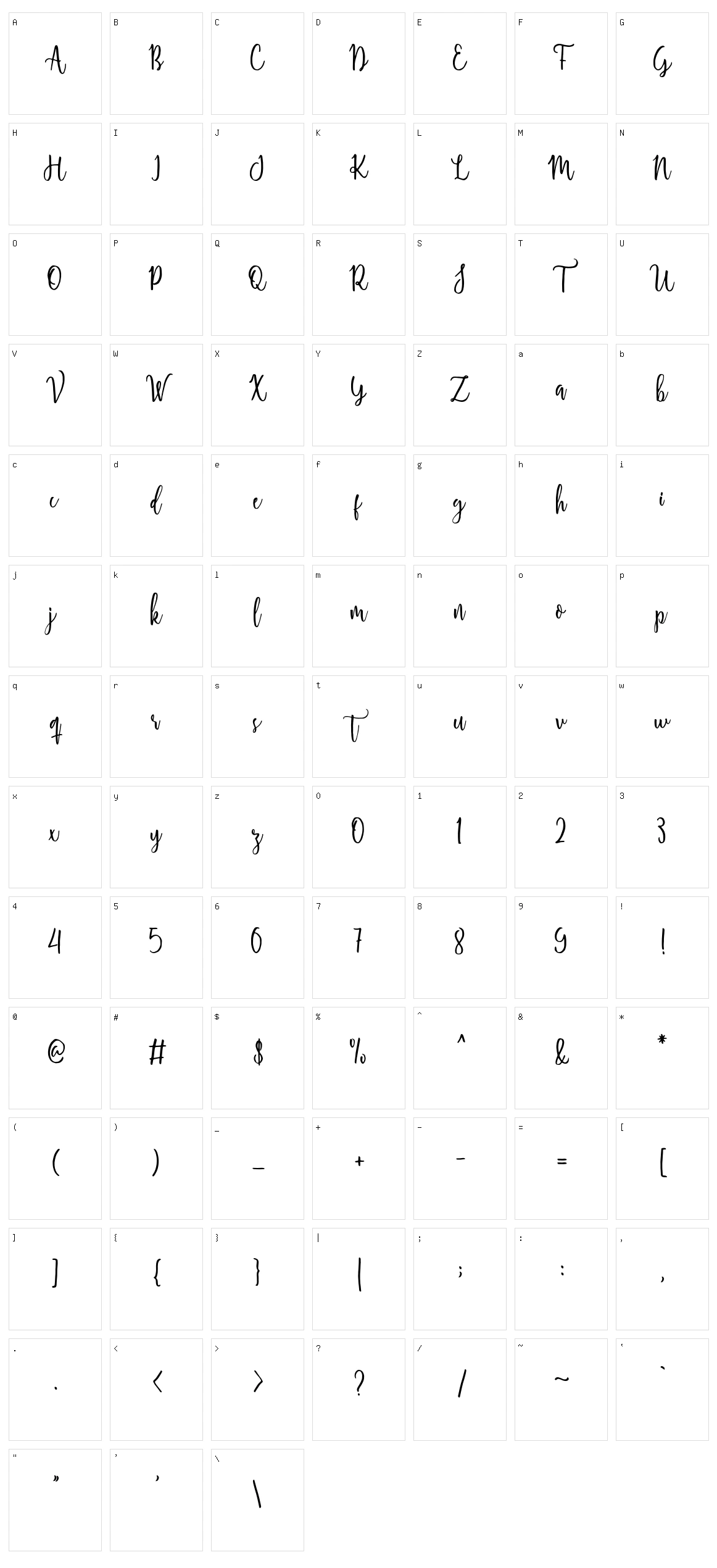 Shellahera Script Character Set