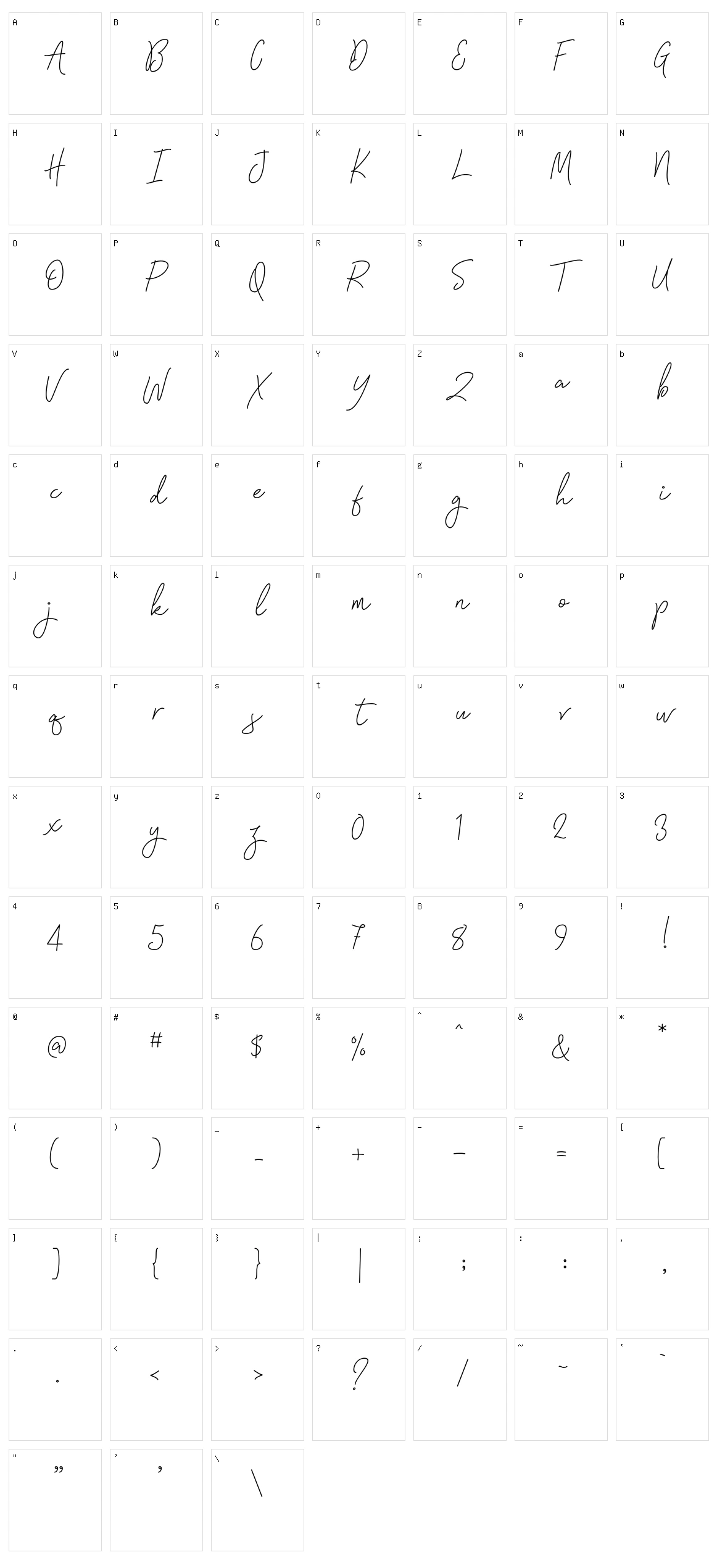 Signatura Monoline Script Character Set