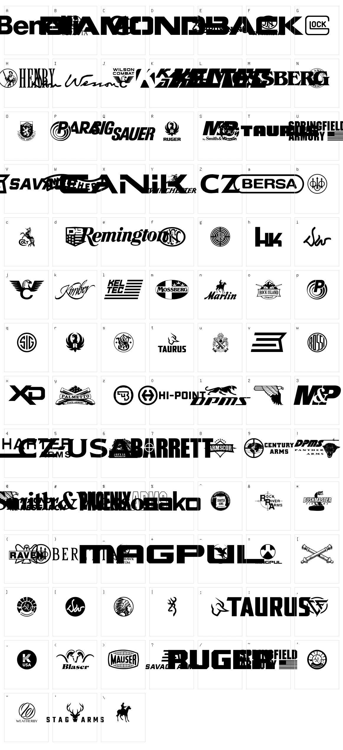 2nd Amendment Brands Character Set