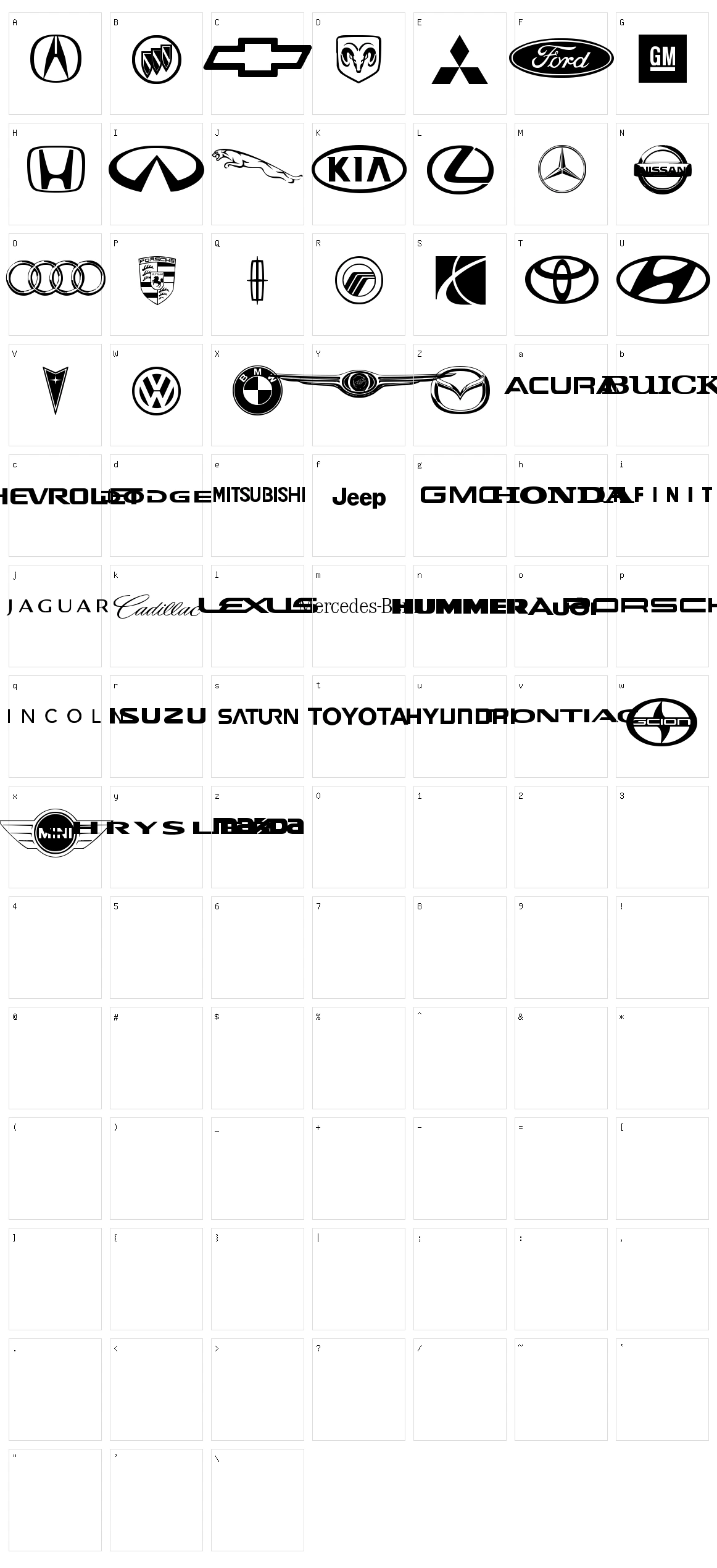 Auto Motive Character Set