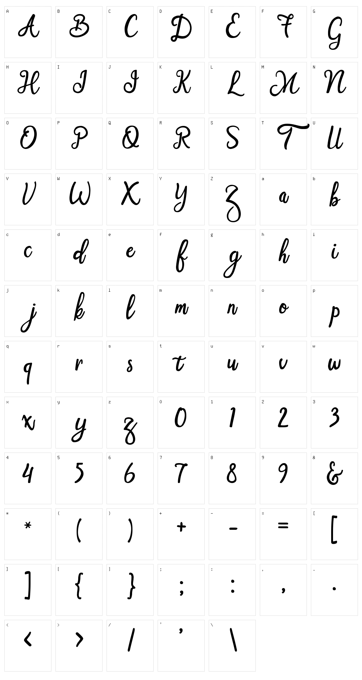 Smart Cherie Script Character Set