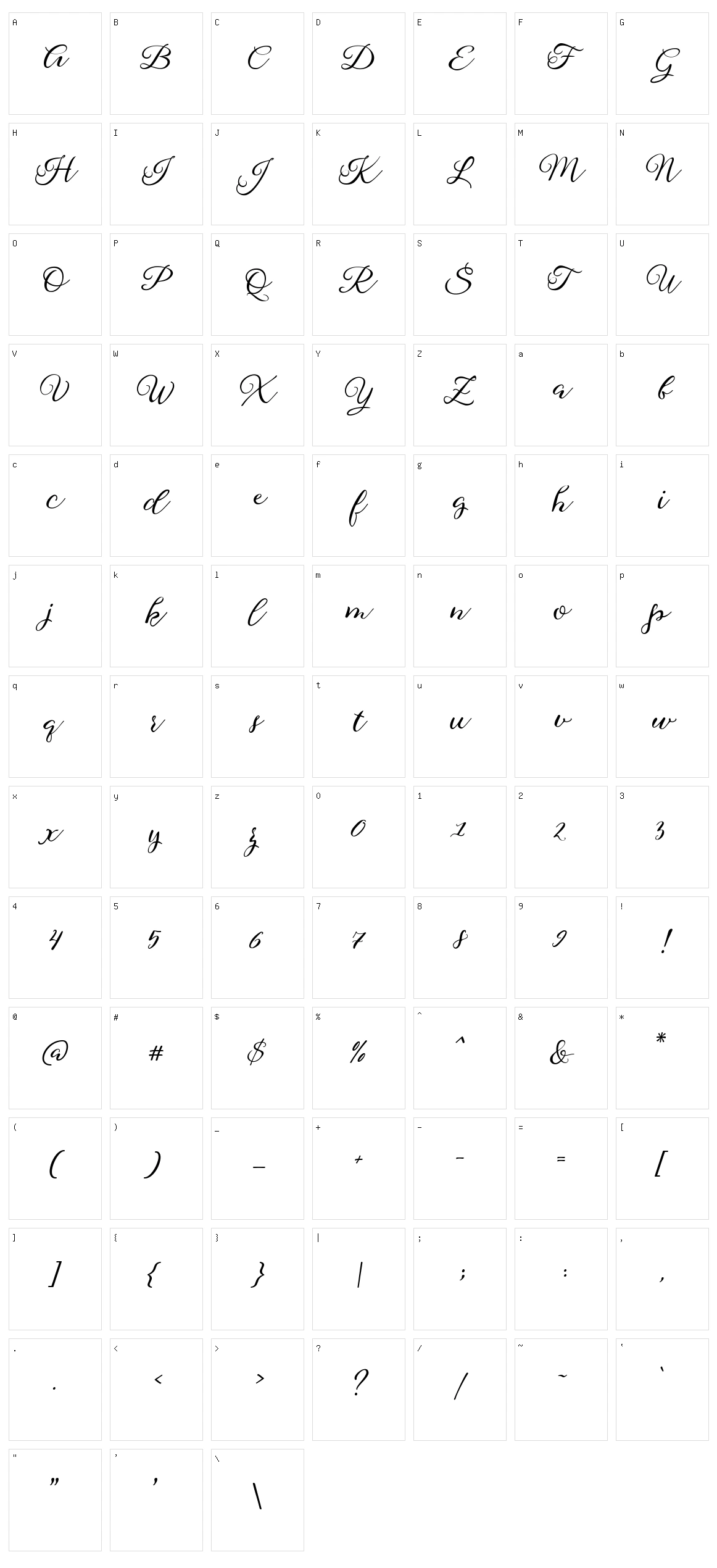 Sophia Script Character Set