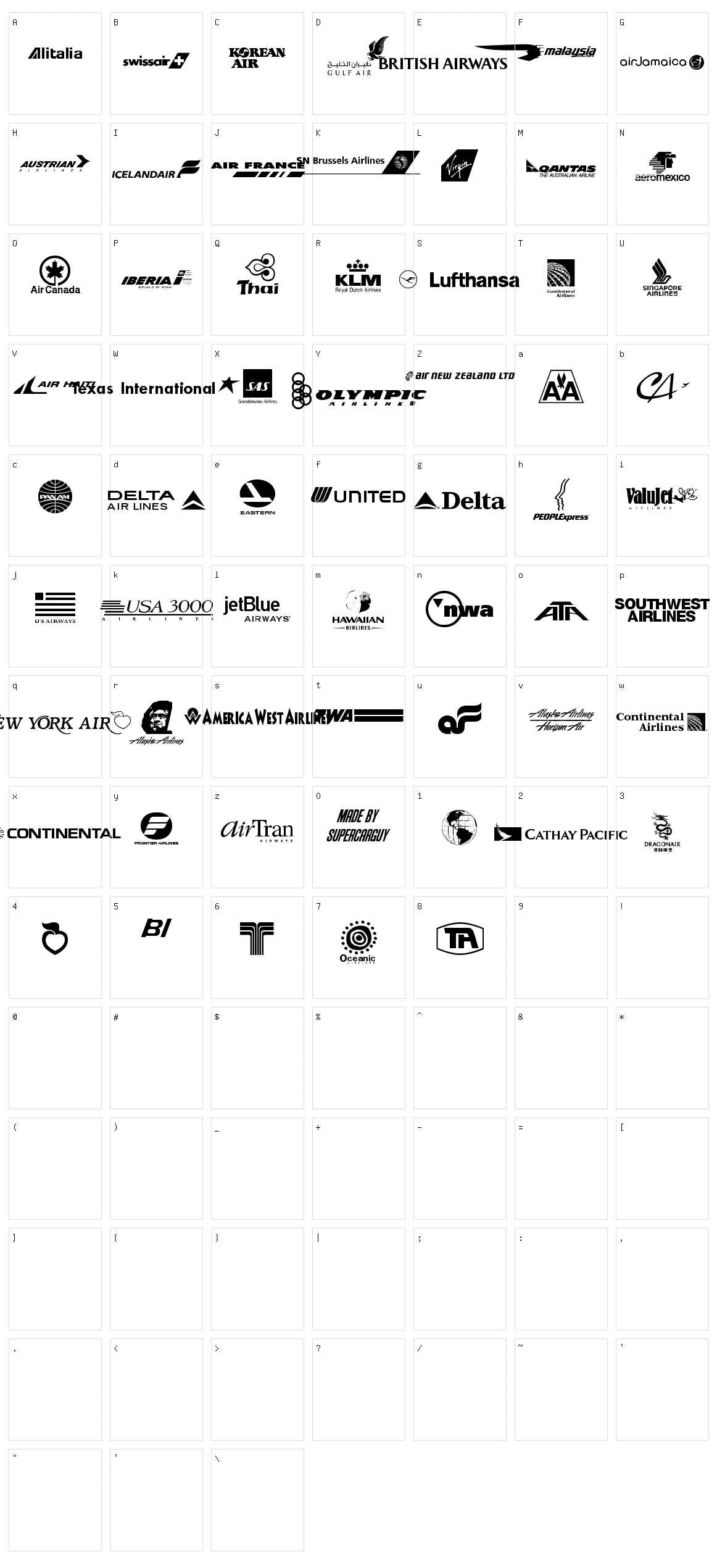 Airline Logos Past and Present Character Set