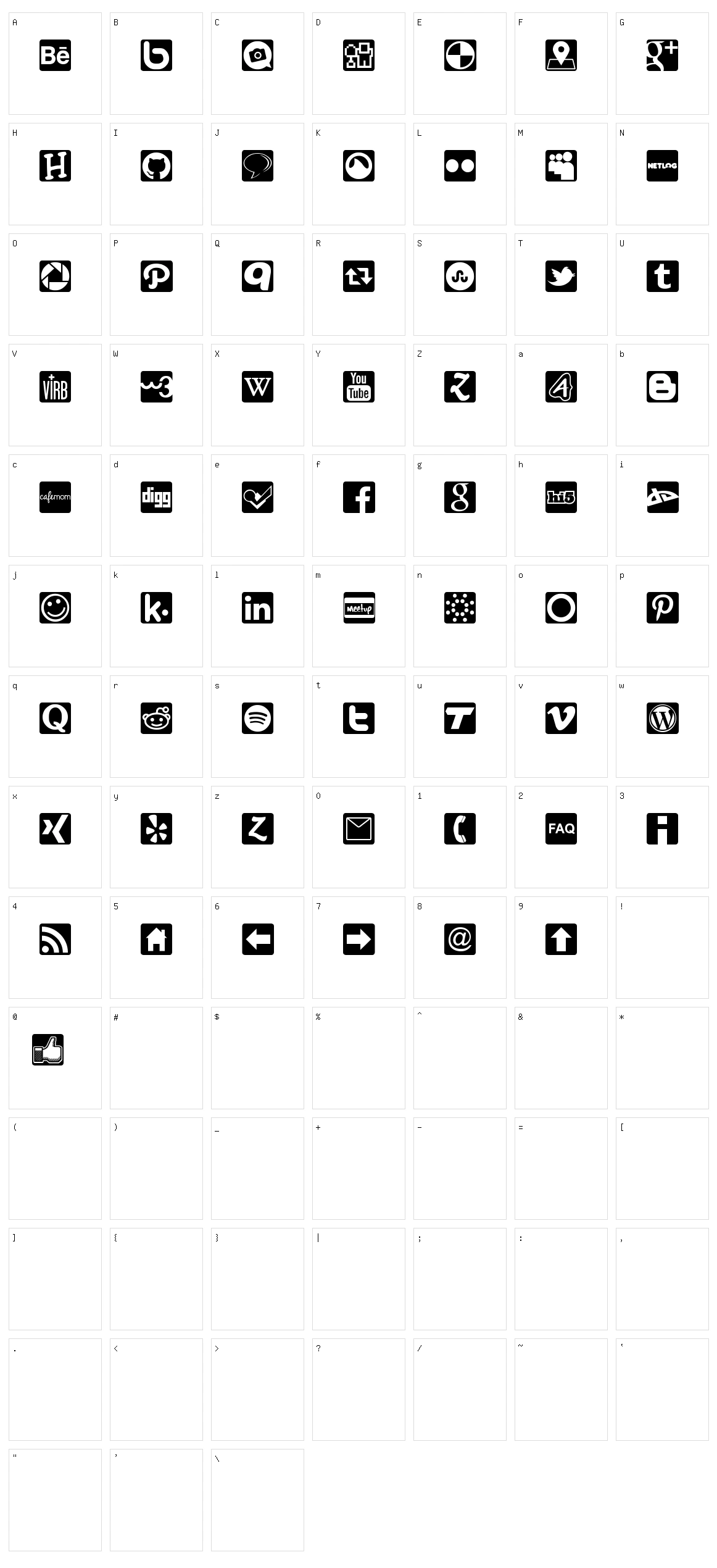 Social Icons - Pro Set Character Set