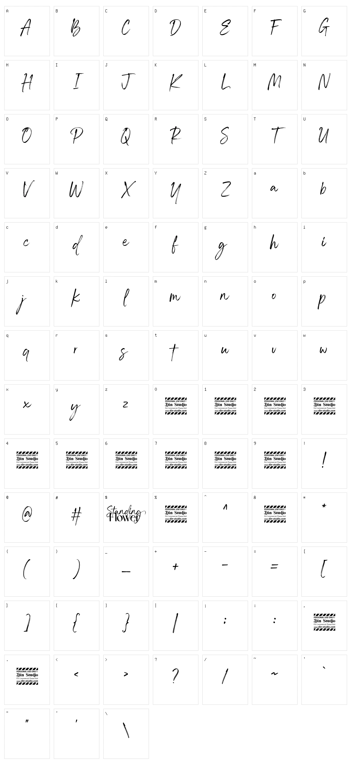 Standing Flower Script Character Set