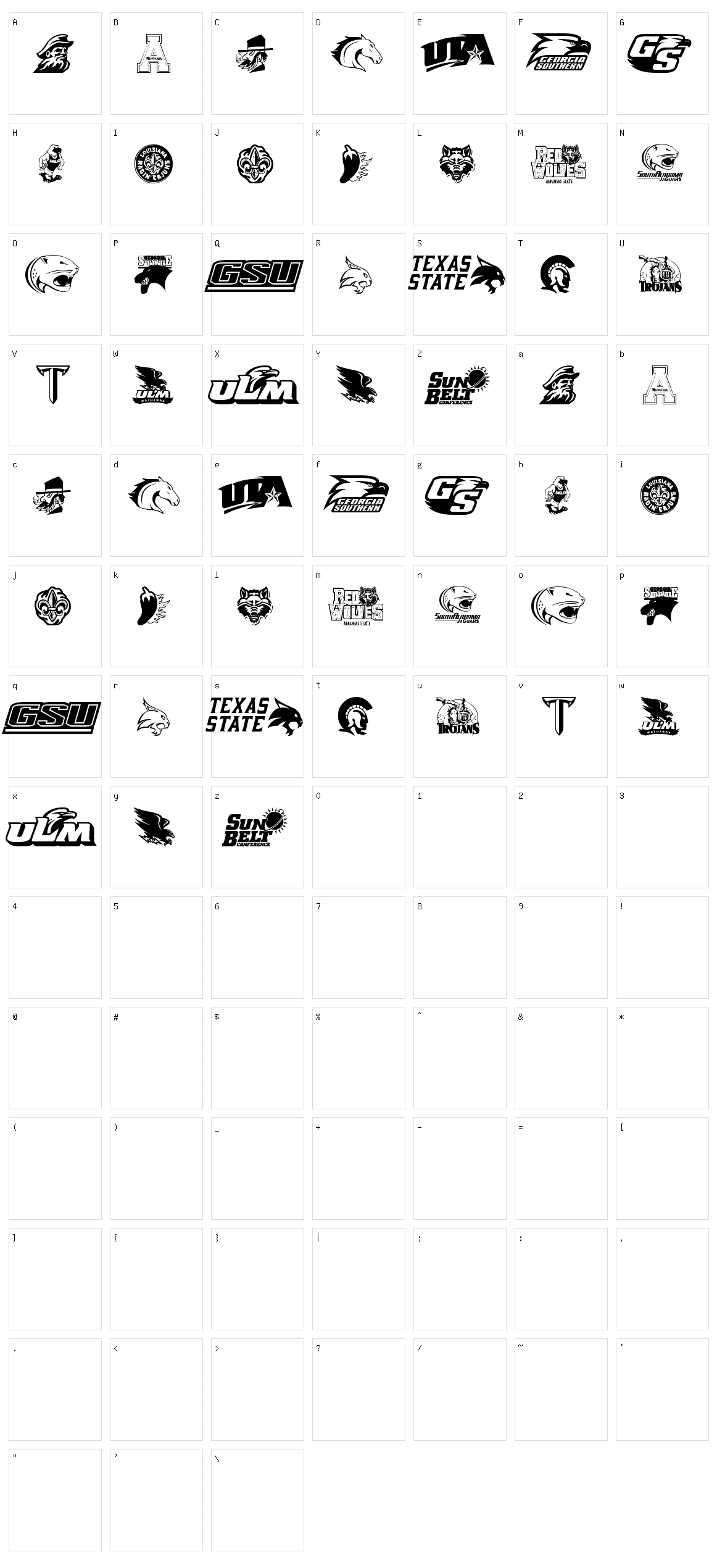 Sun Belt Character Set