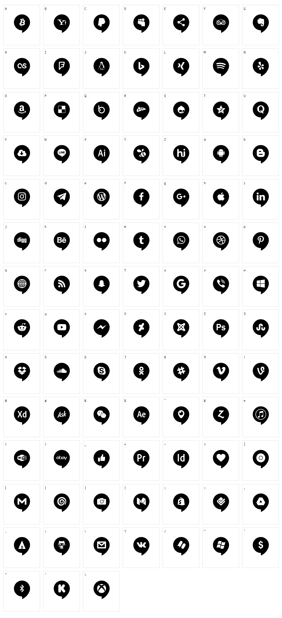 Icons Social Media 14 Character Set