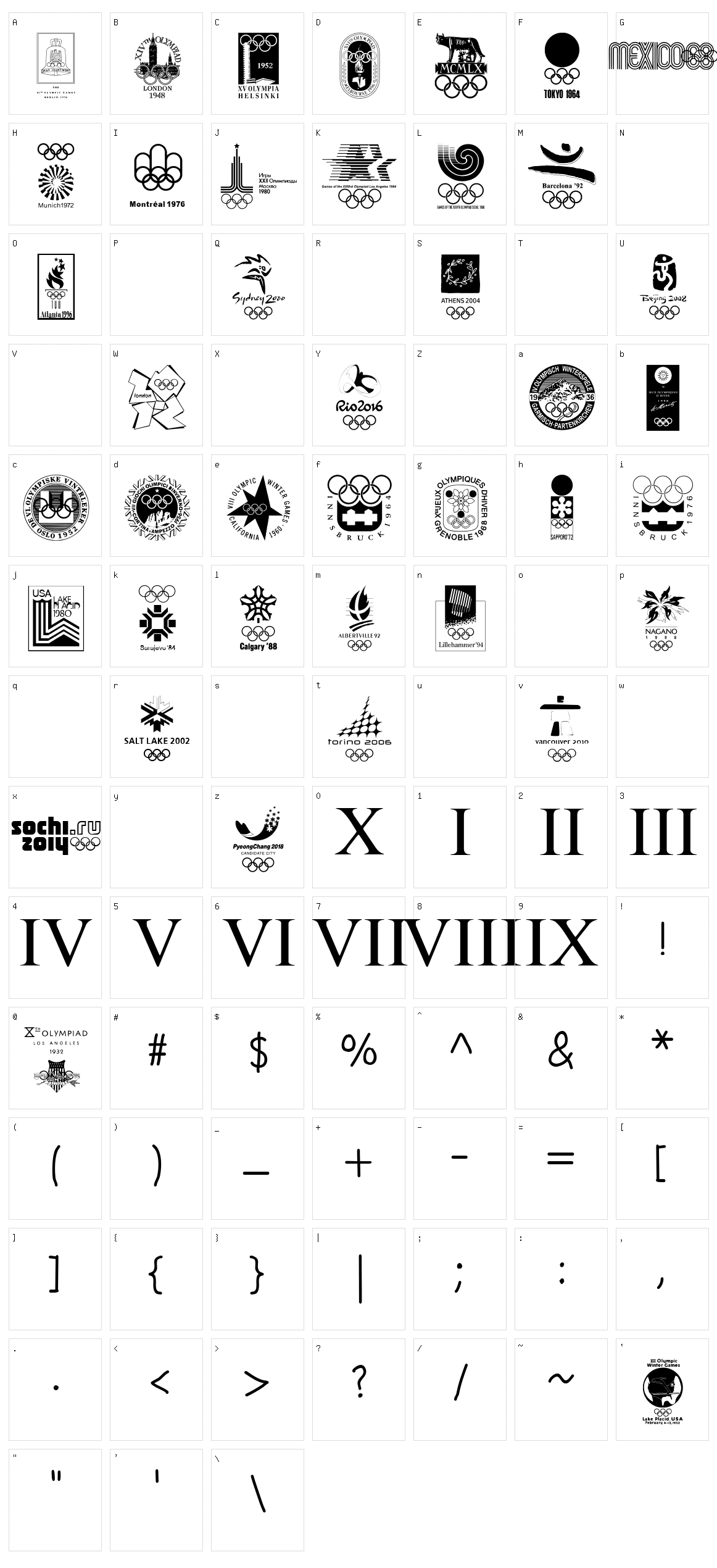 Olympiad XXX Character Set