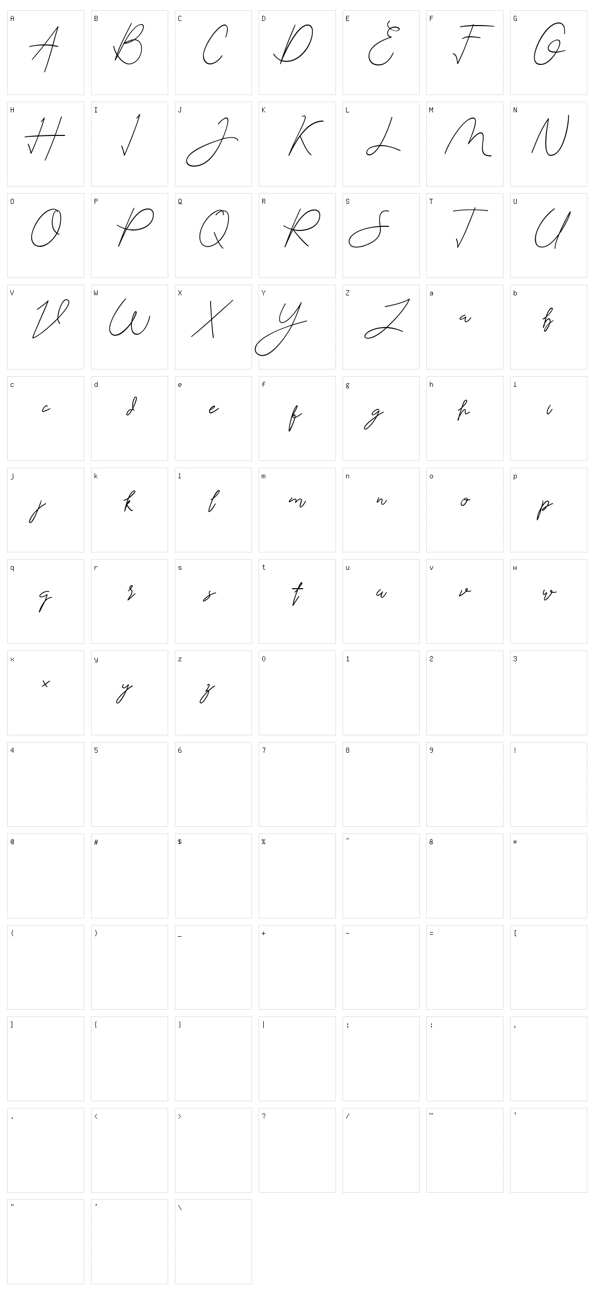 Sweghand Character Set