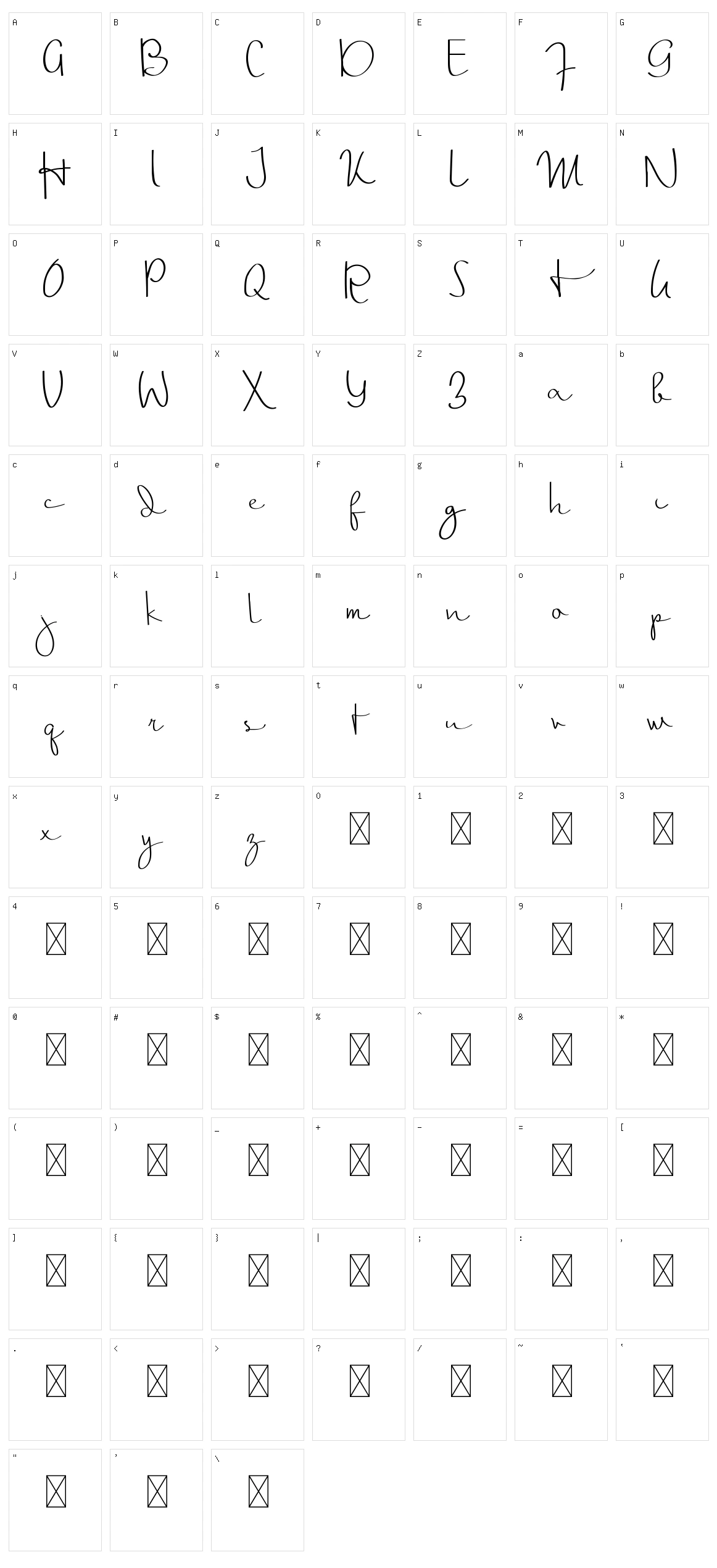 Thalia Hillary Script Character Set