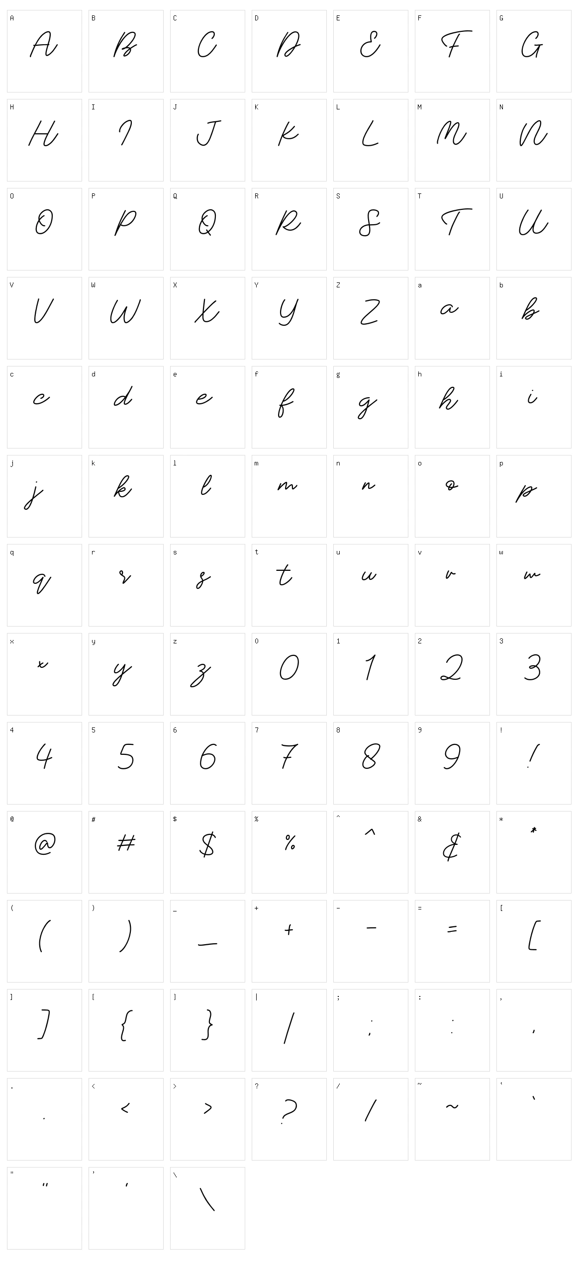 Thursday Script Character Set