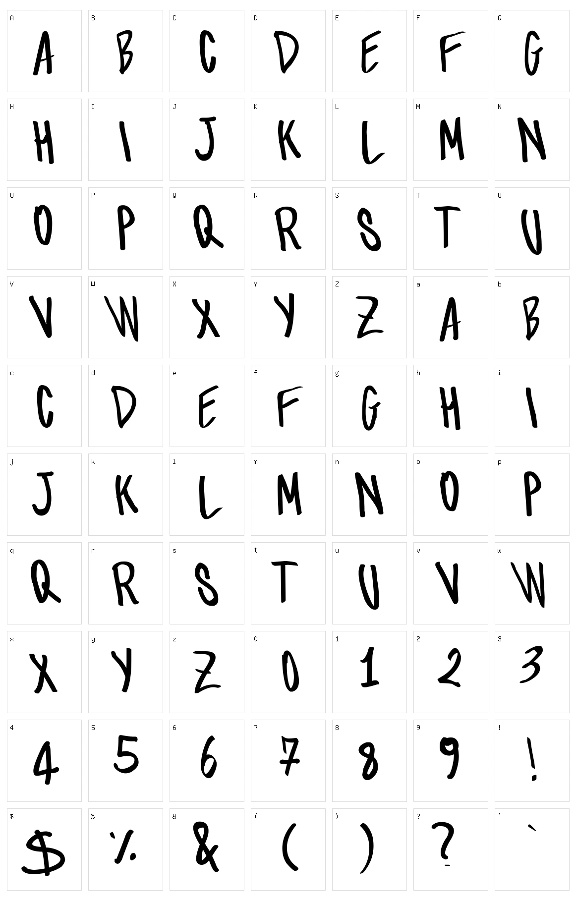 Tom Script Character Set