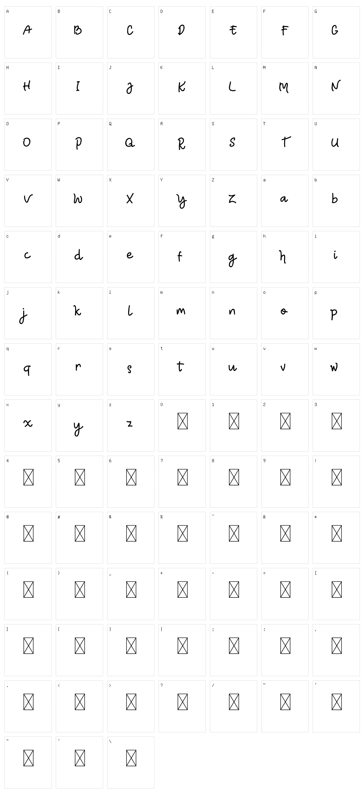 Trumans Script Character Set