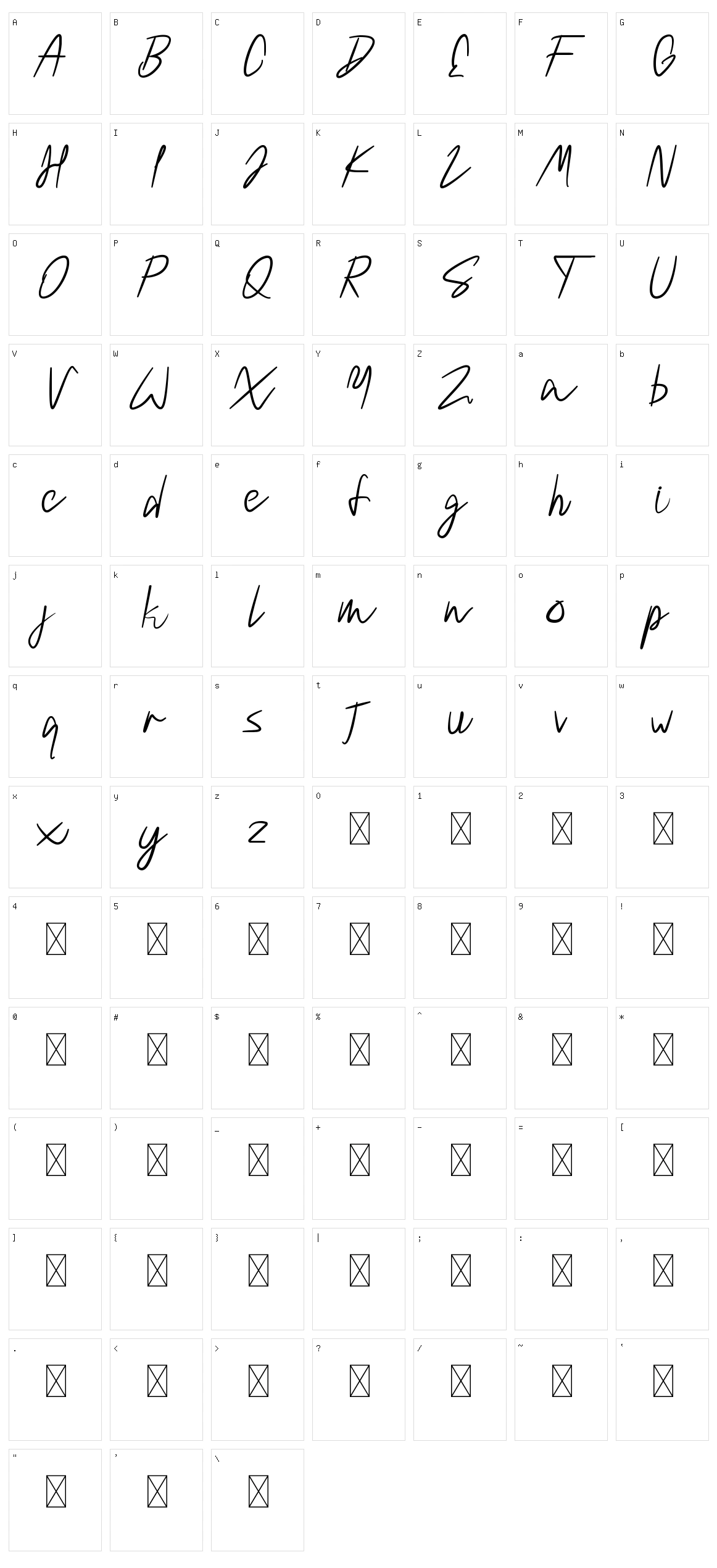 Velasquis Tamyra Script Character Set