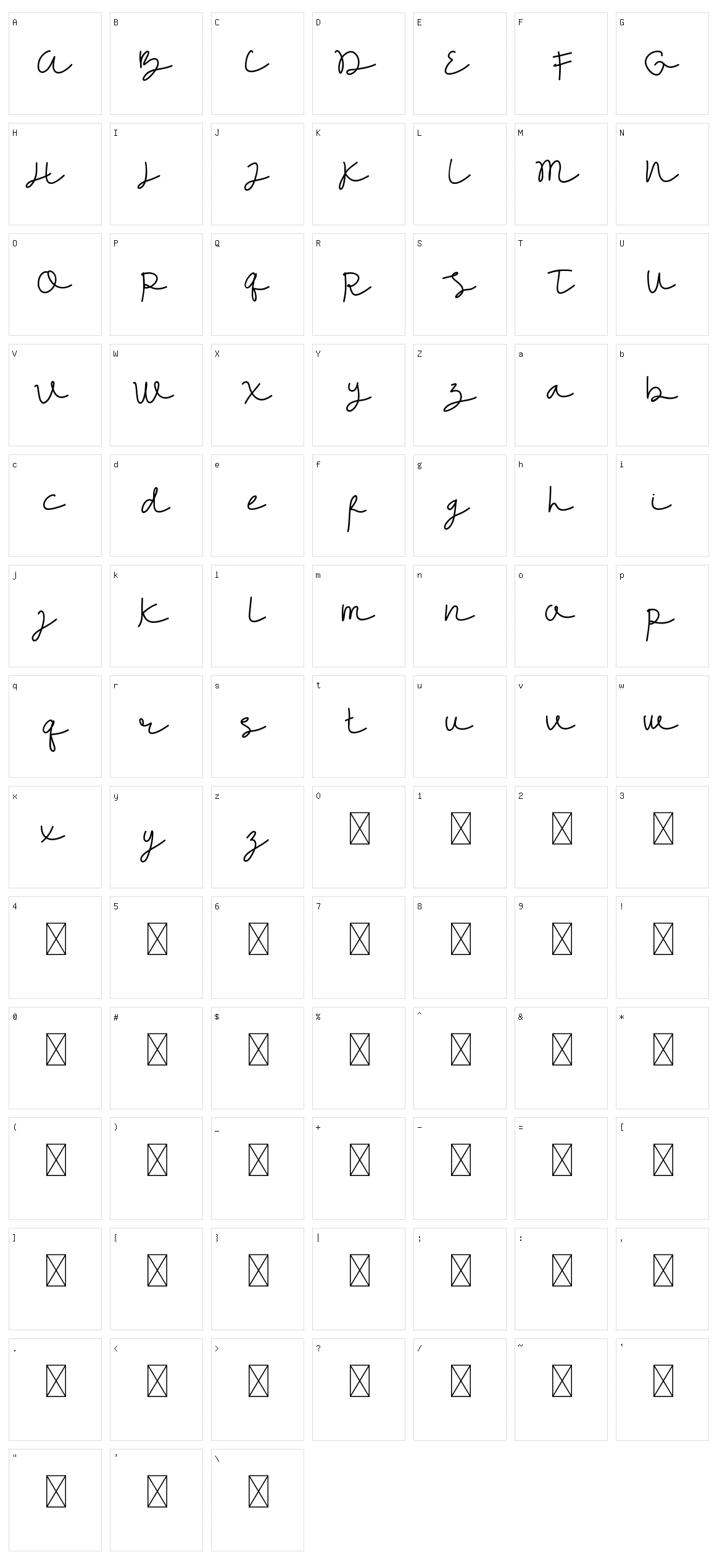Waringtons Script Character Set