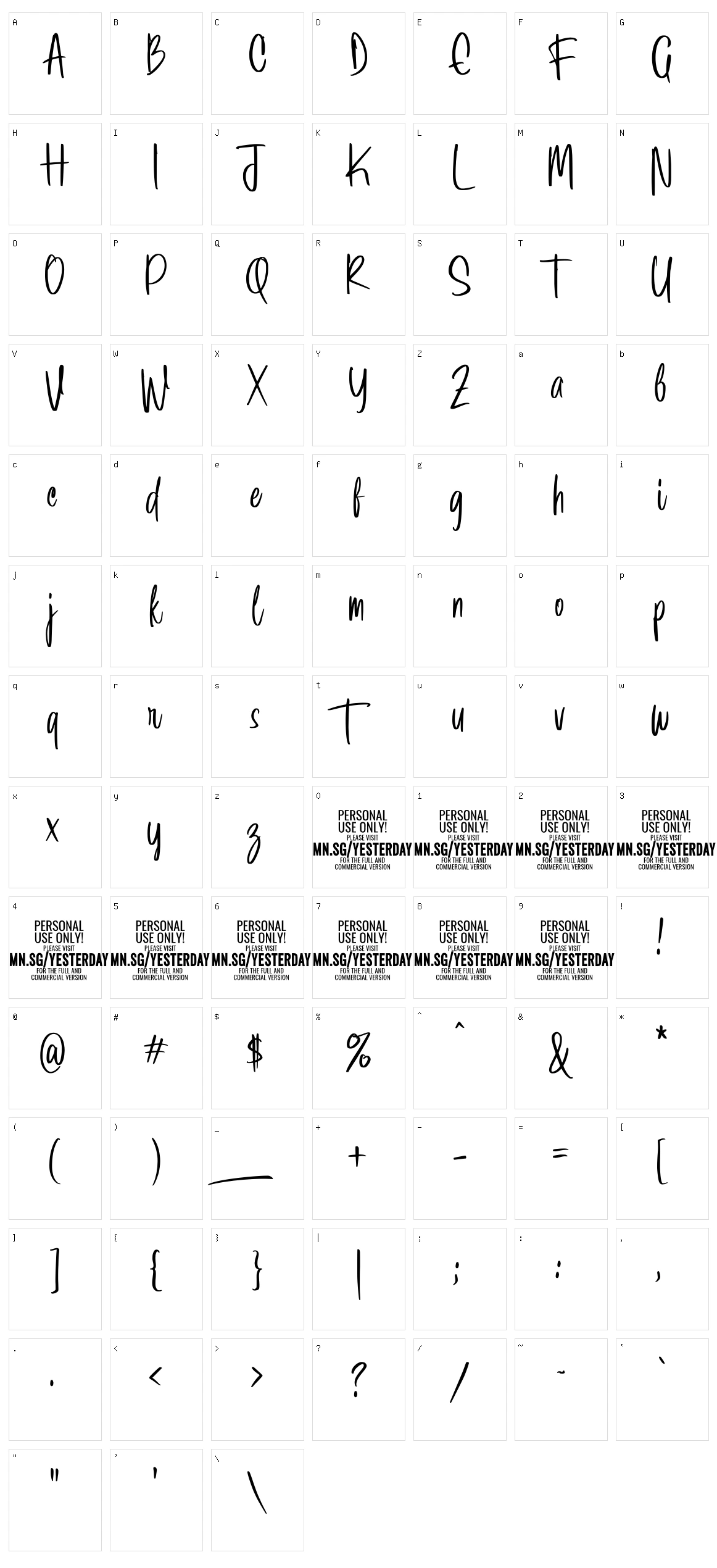 Yesterday Morning Character Set
