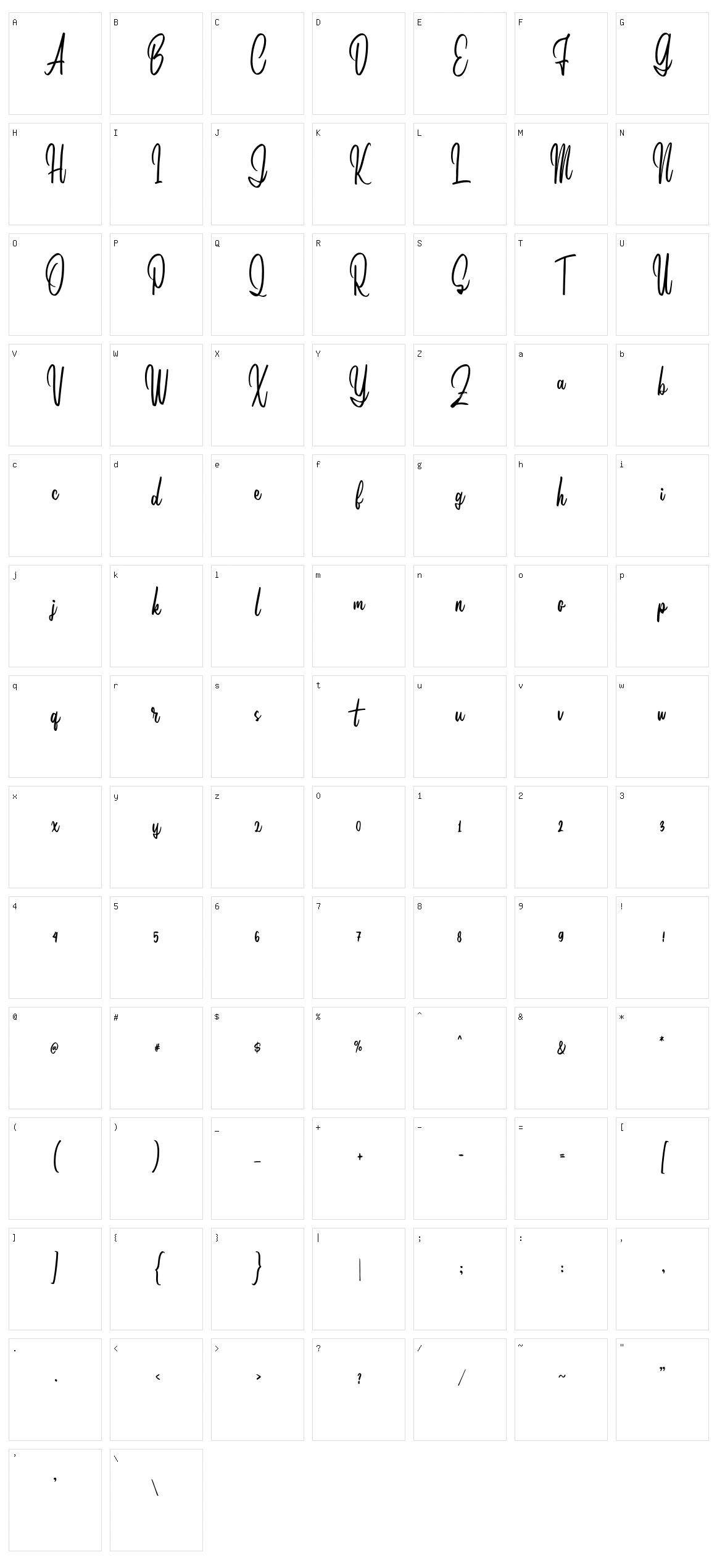Yustin Script Character Set