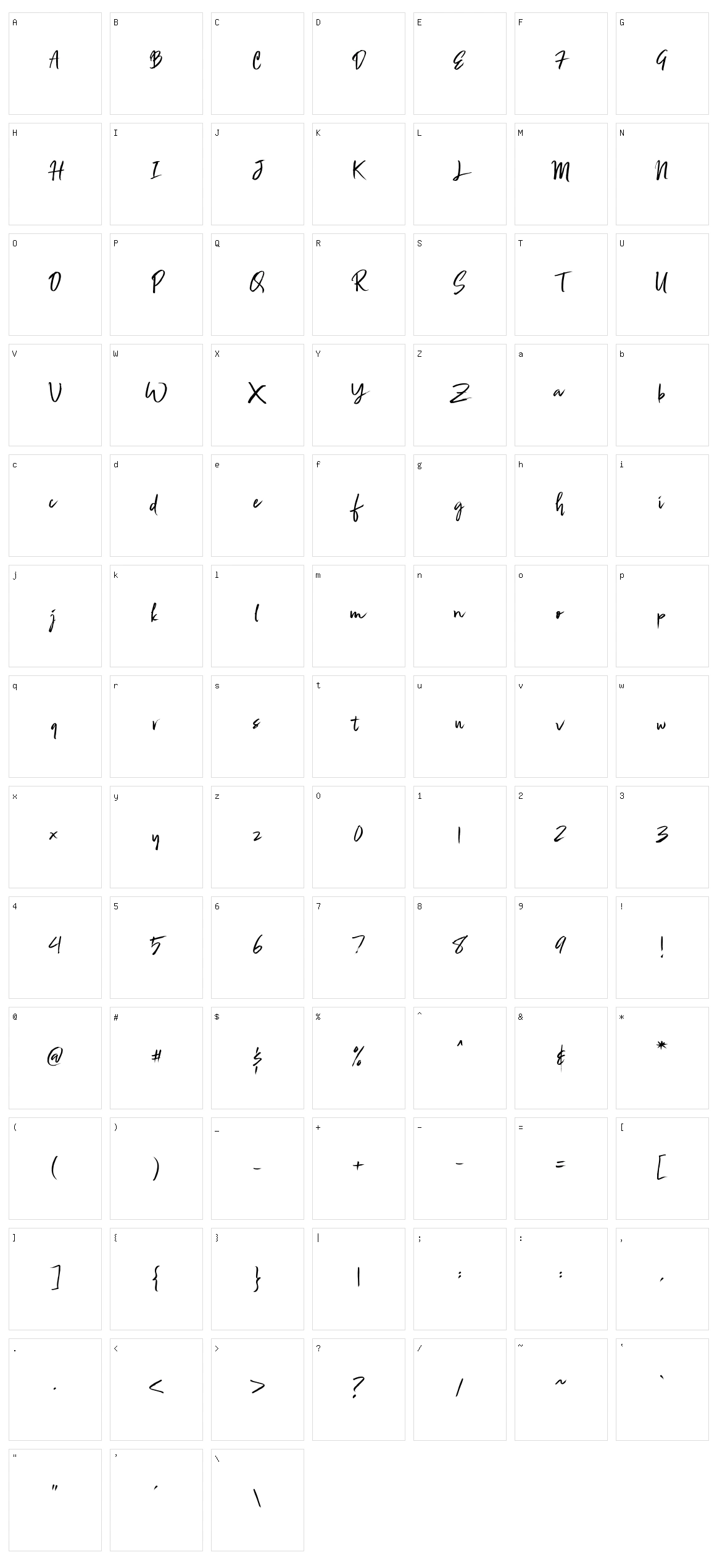 Zignature Character Set