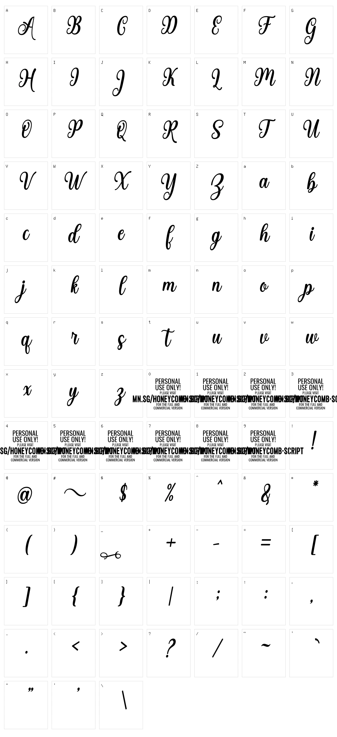 Honeycomb Script Character Set