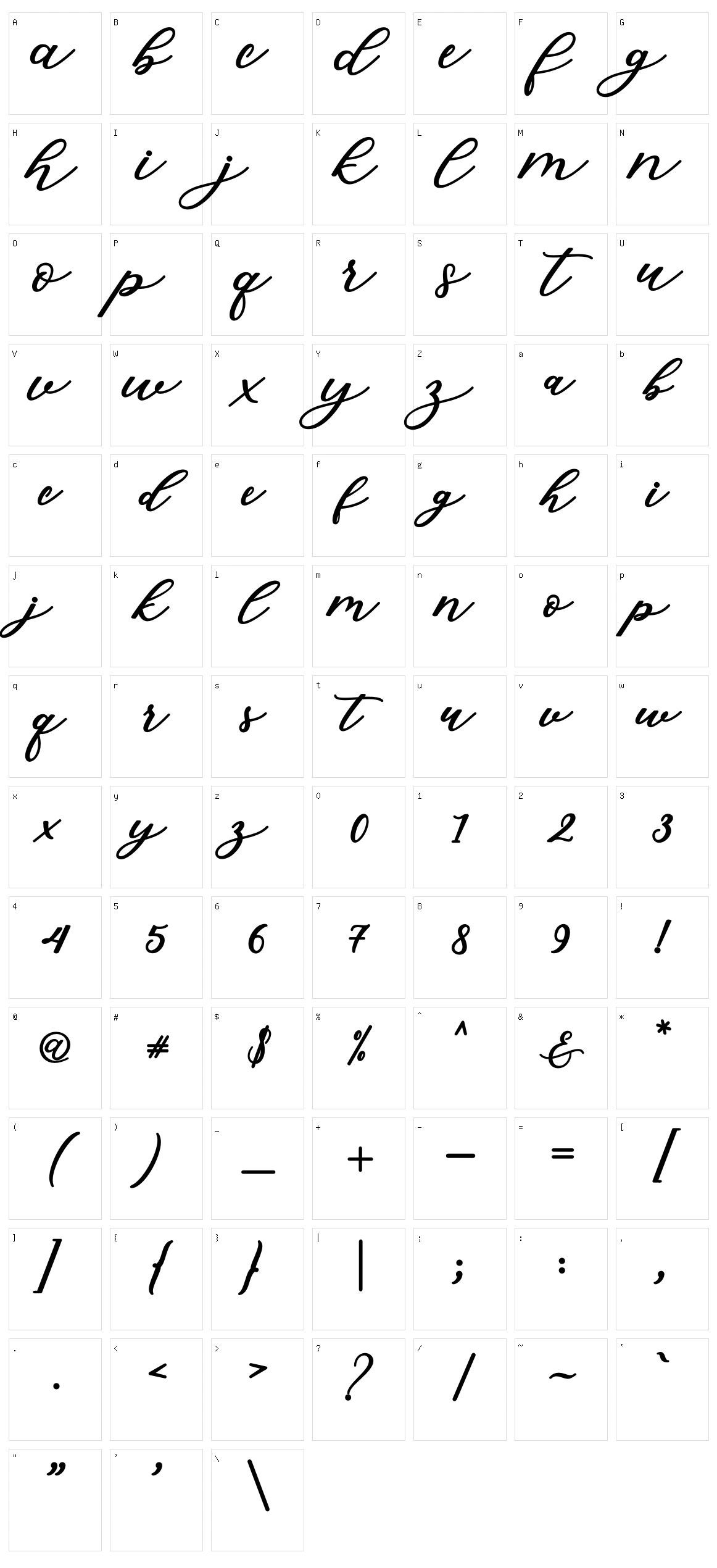 Isabella Script Character Set