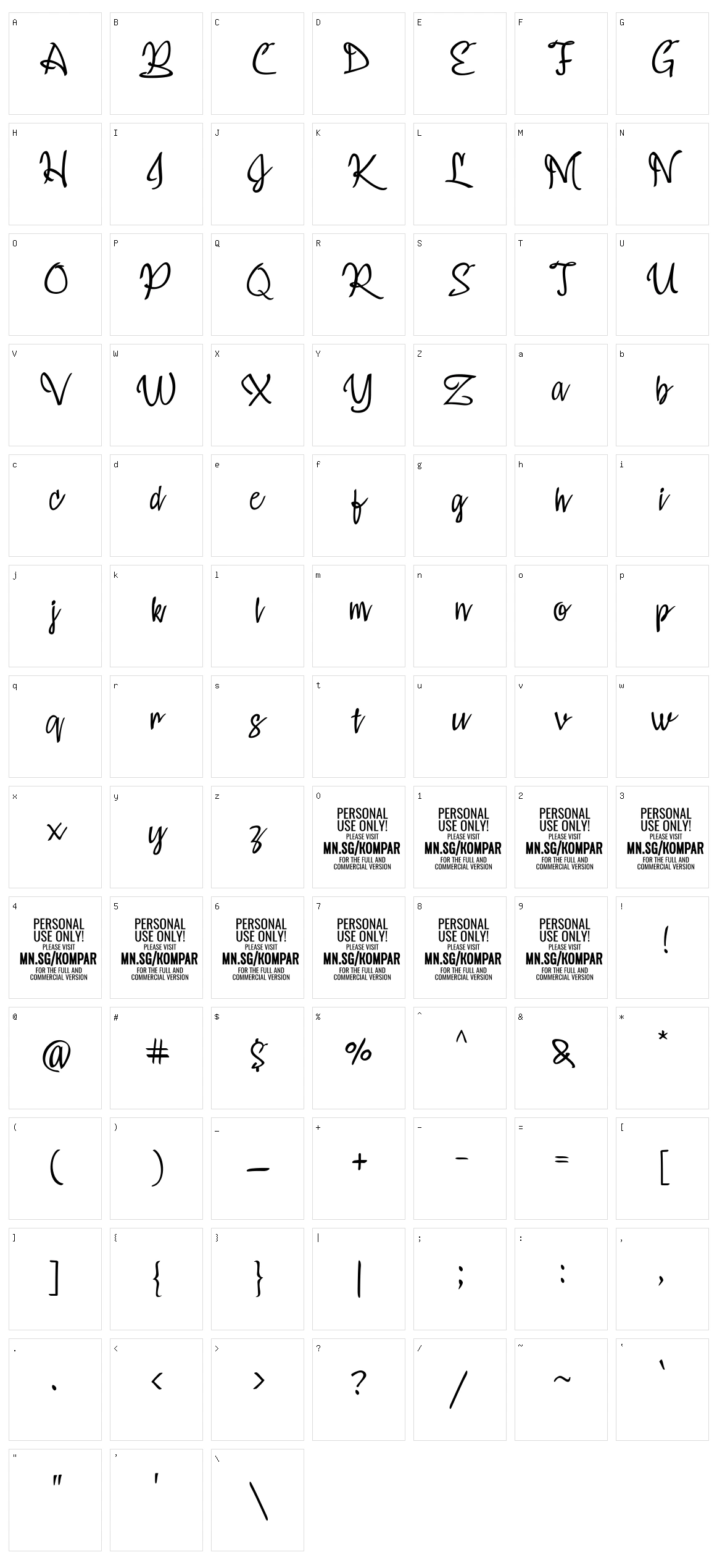 Kompar Character Set