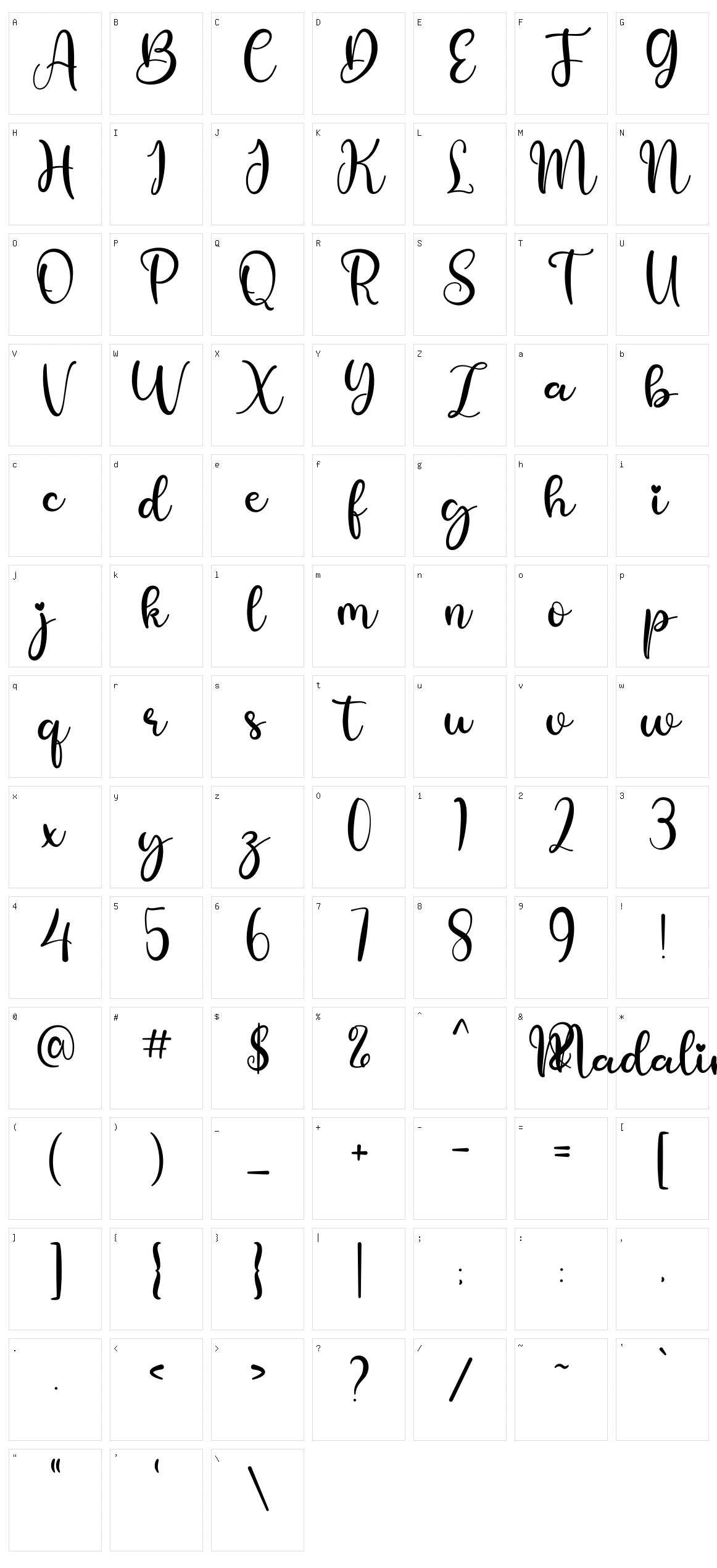 Madaline Character Set